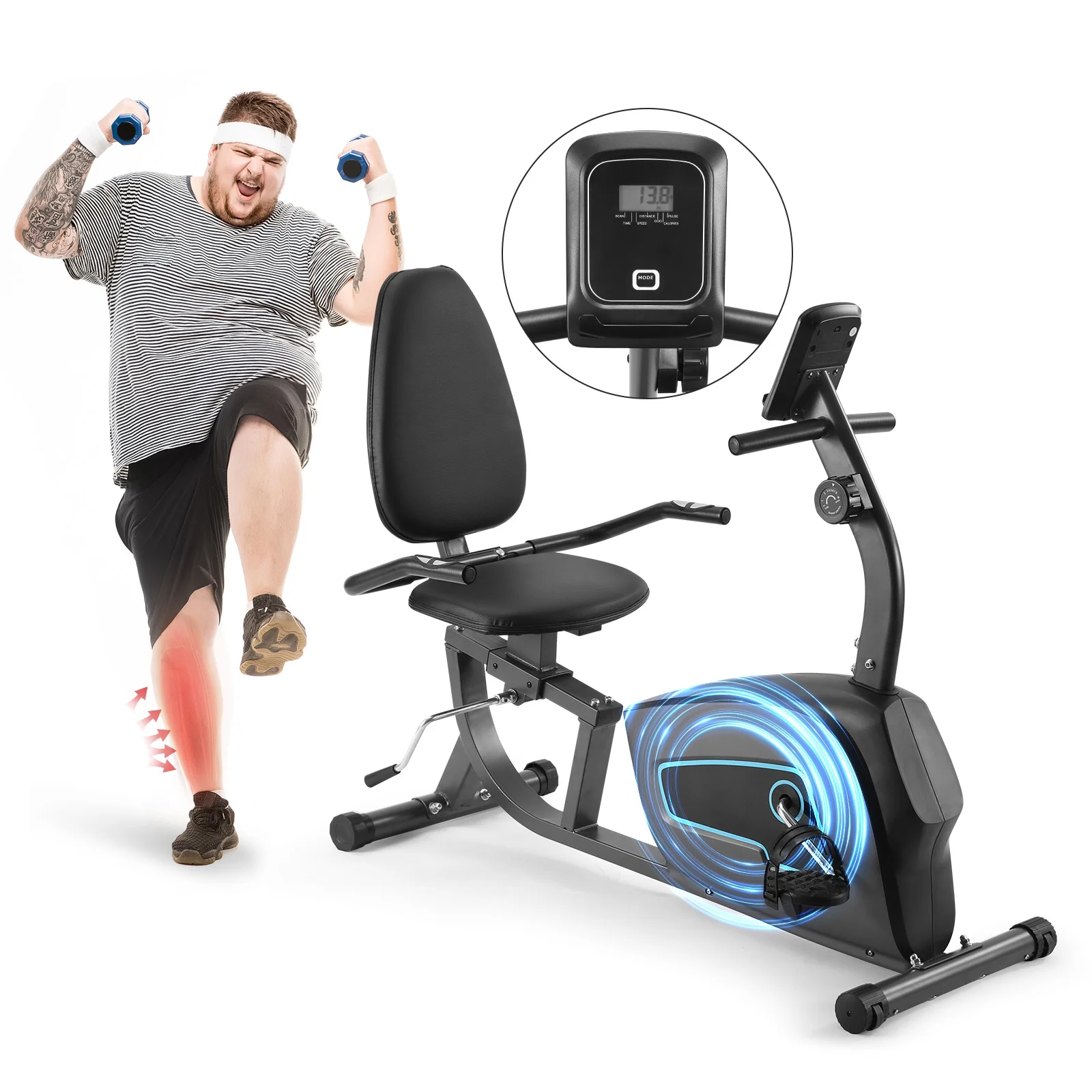 Exercise Bike Indoor Recumbent Exercise Bike Stationary with Adjustable Seat and 8 Resistance Level Seat Height Adjustment - Image 9