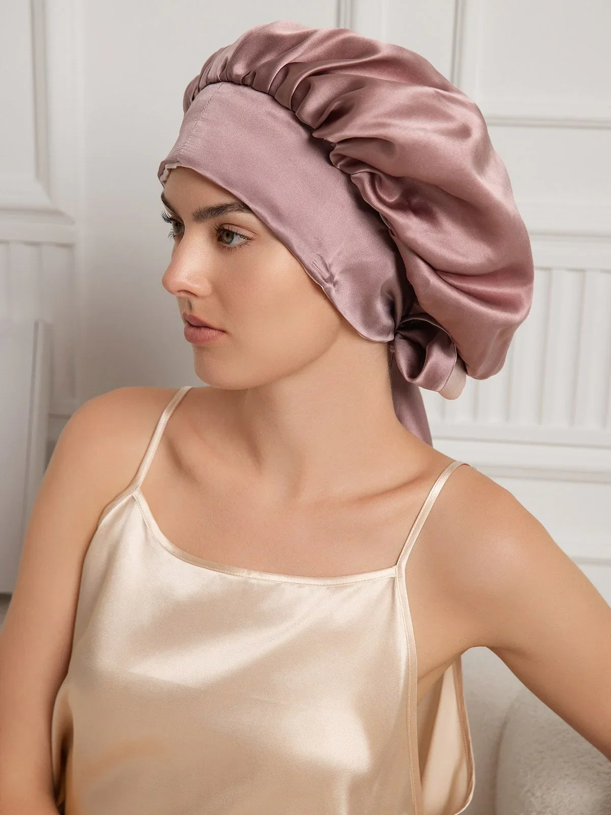 Pure Silk Casual Bonnet with Long Ribbons (Two-tone and Double-sided)