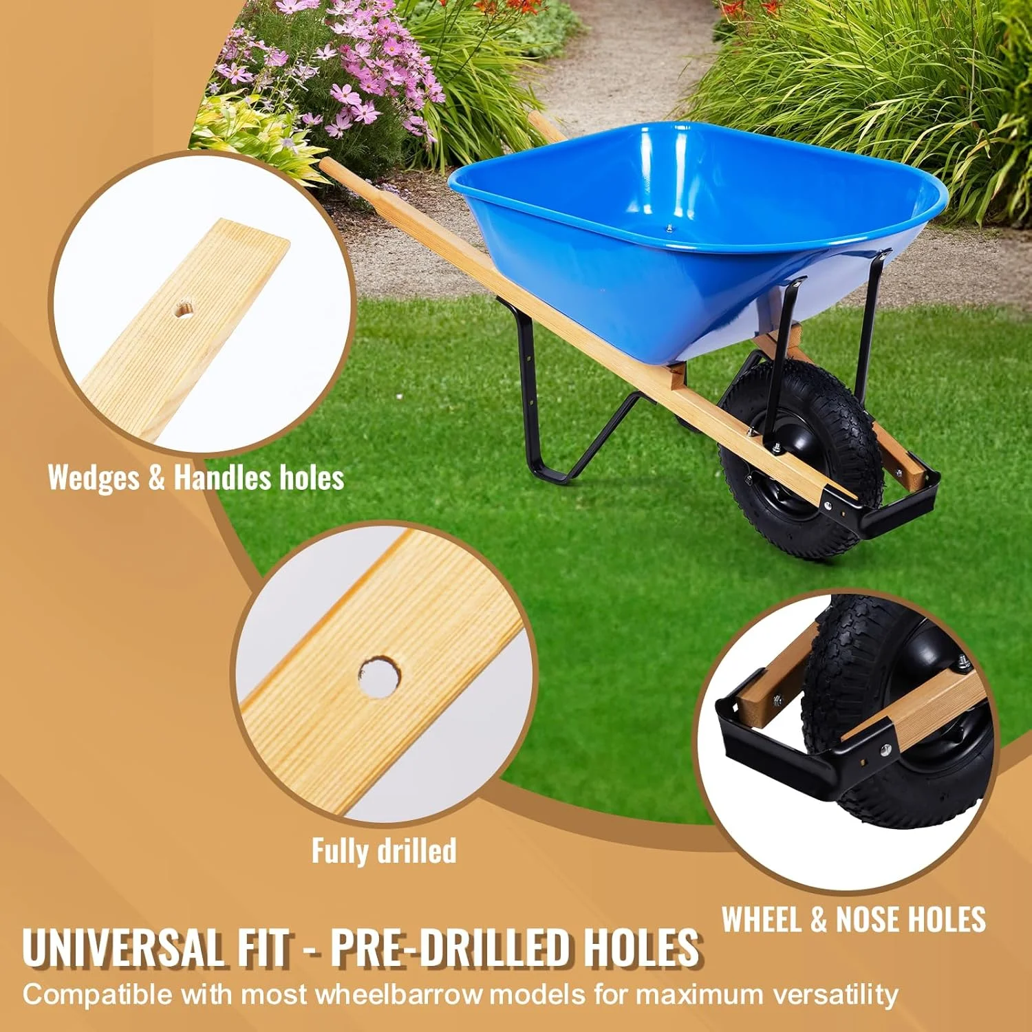 Wheelbarrow Replacement Handle Kit - 2 Pre - Drilled Heavy - Duty FSC Eco - Wood Handles, Universal Fit + Bolts, Nuts & Wedges (Plant a Tree)
