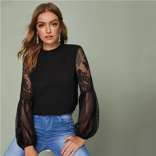 Chemisier transparent dentelle femme chic pour occasion formelle ou casual