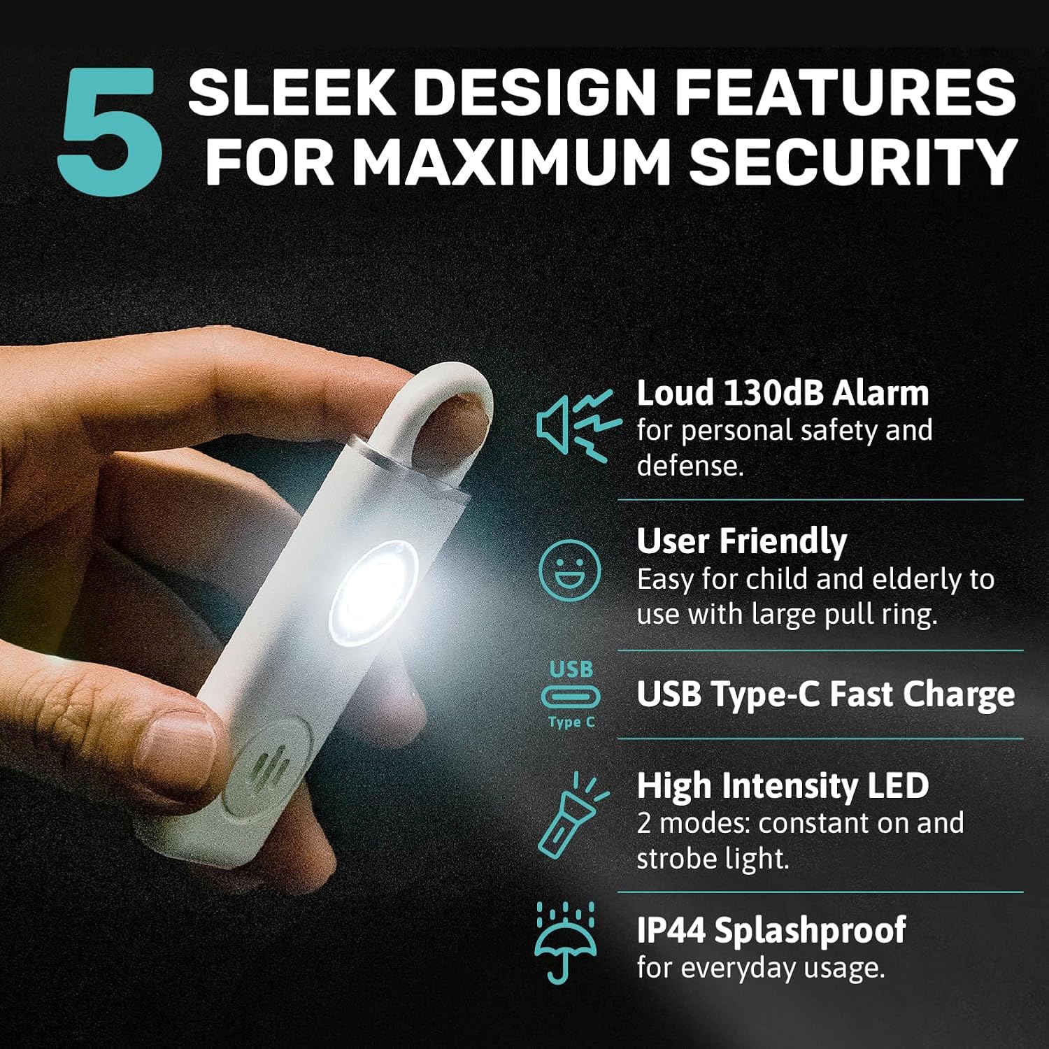 Personal Safety Alarm for Women, Men, & Kids Personal Alarm - Travel Safe and Waterproof Self Defense - Women Self Defense Keychain, Loud, Strobe Light (Milky White)