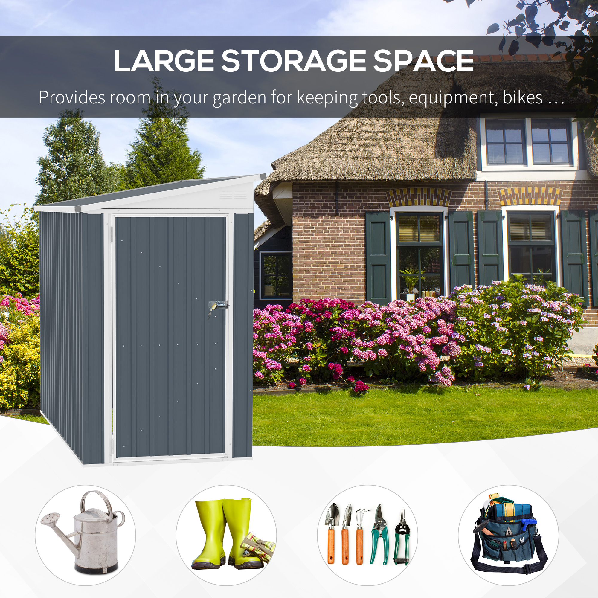 4' x 7.6' Storage Shed, Galvanized, Locking, Gray(4' x 8') - Image 5