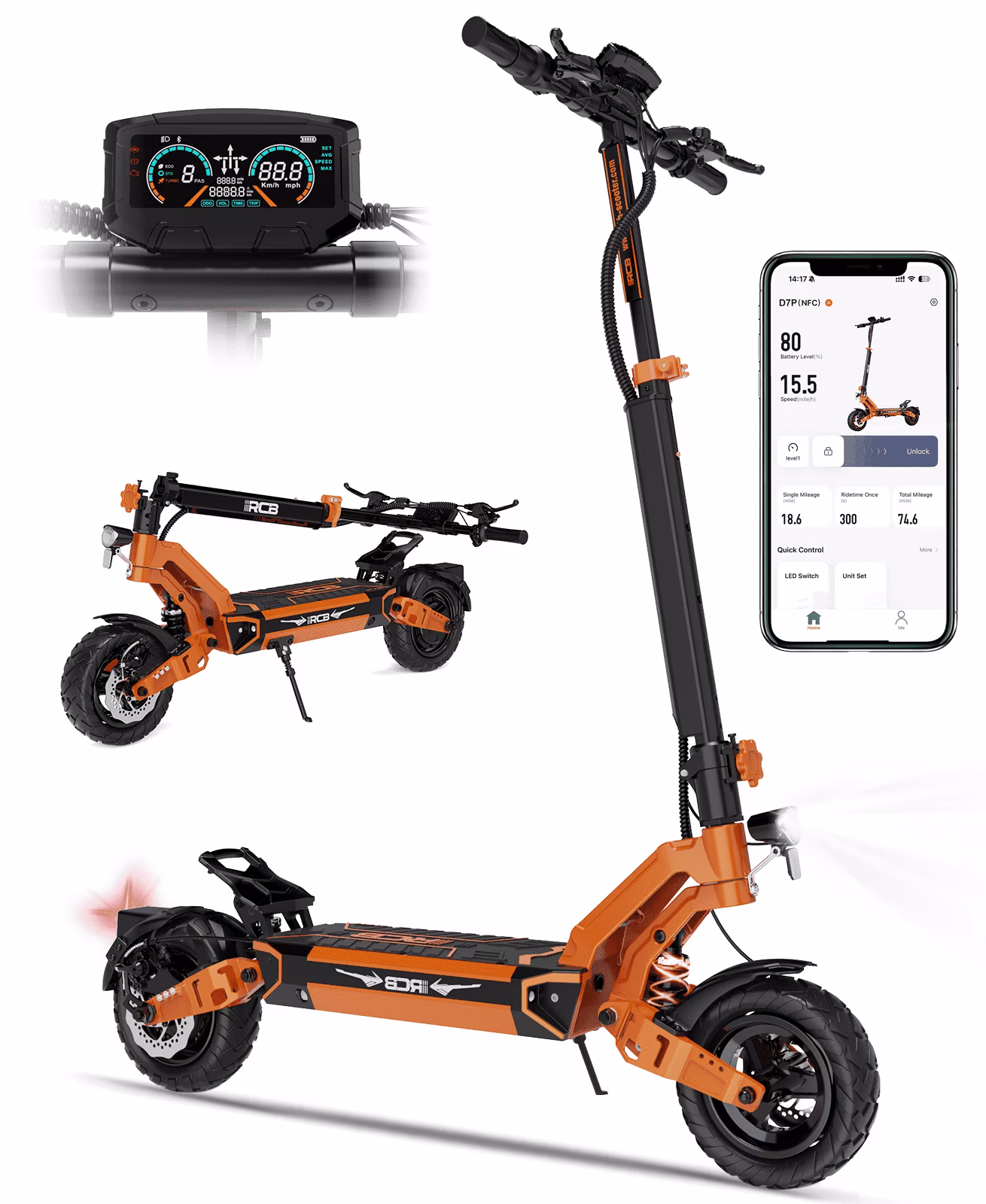 Electric Scooter for Adults, Max 70miles Range, 1000W Motor, 48V 27ah Battery, 10