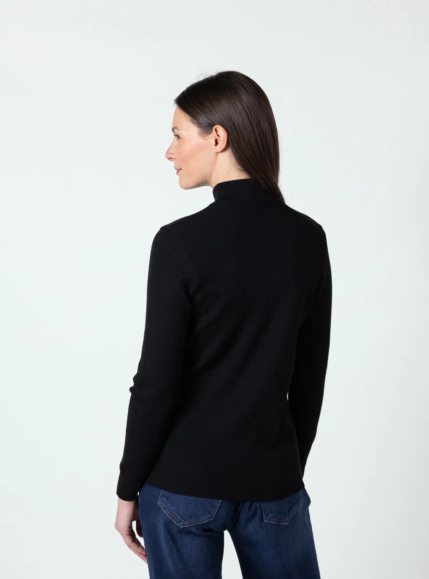 Pull chaussette femme col cheminee laine mérinos Noir