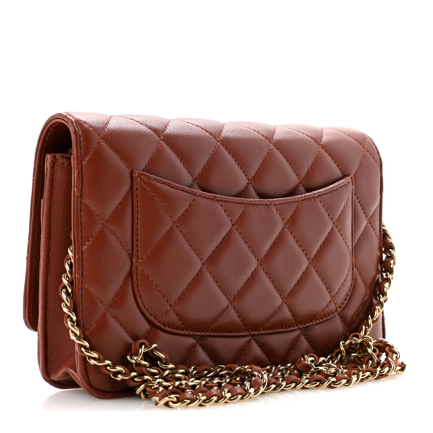 Lambskin Quilted Wallet On Chain WOC Brown