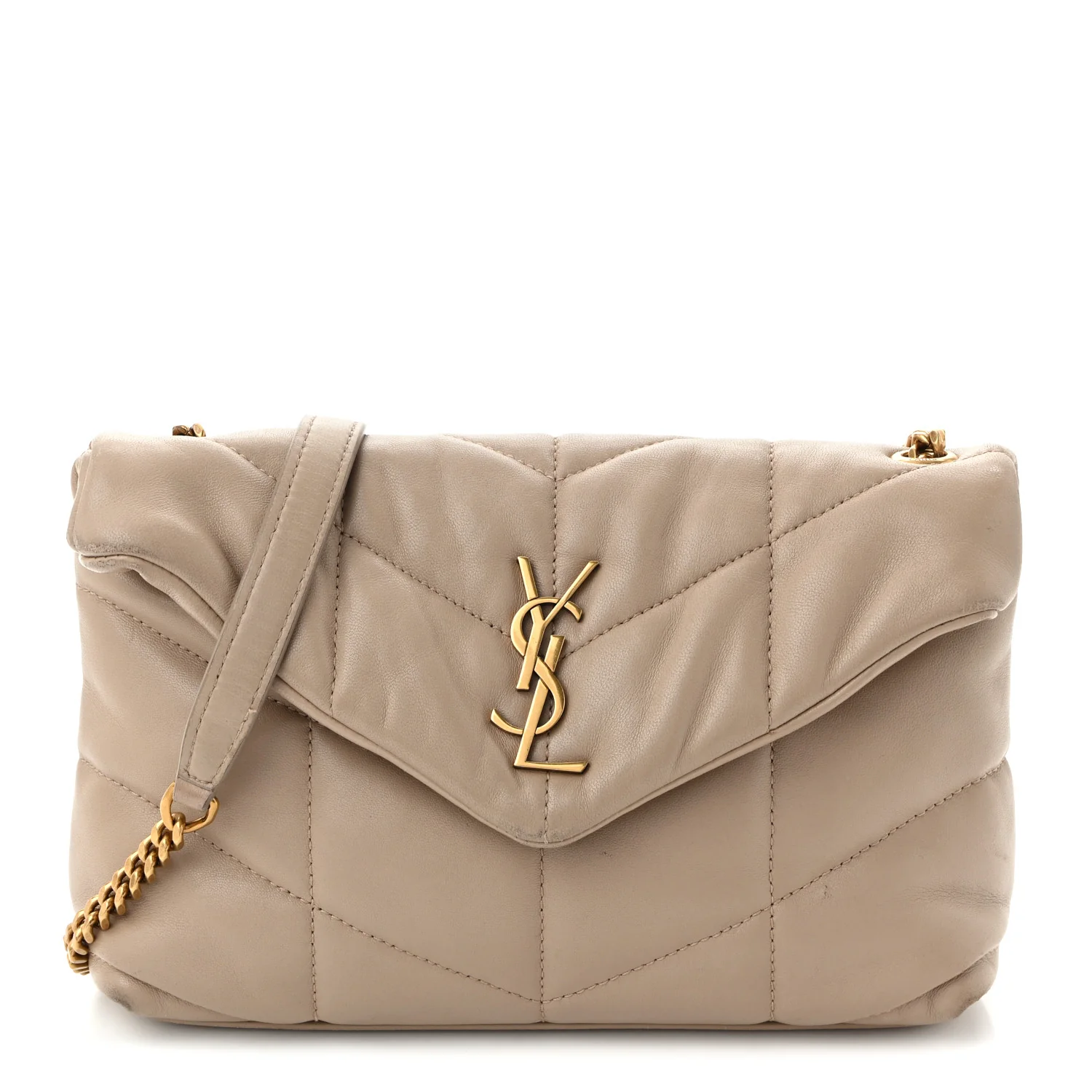 Lambskin Quilted Toy Loulou Puffer Monogram Chain Satchel Nude Powder