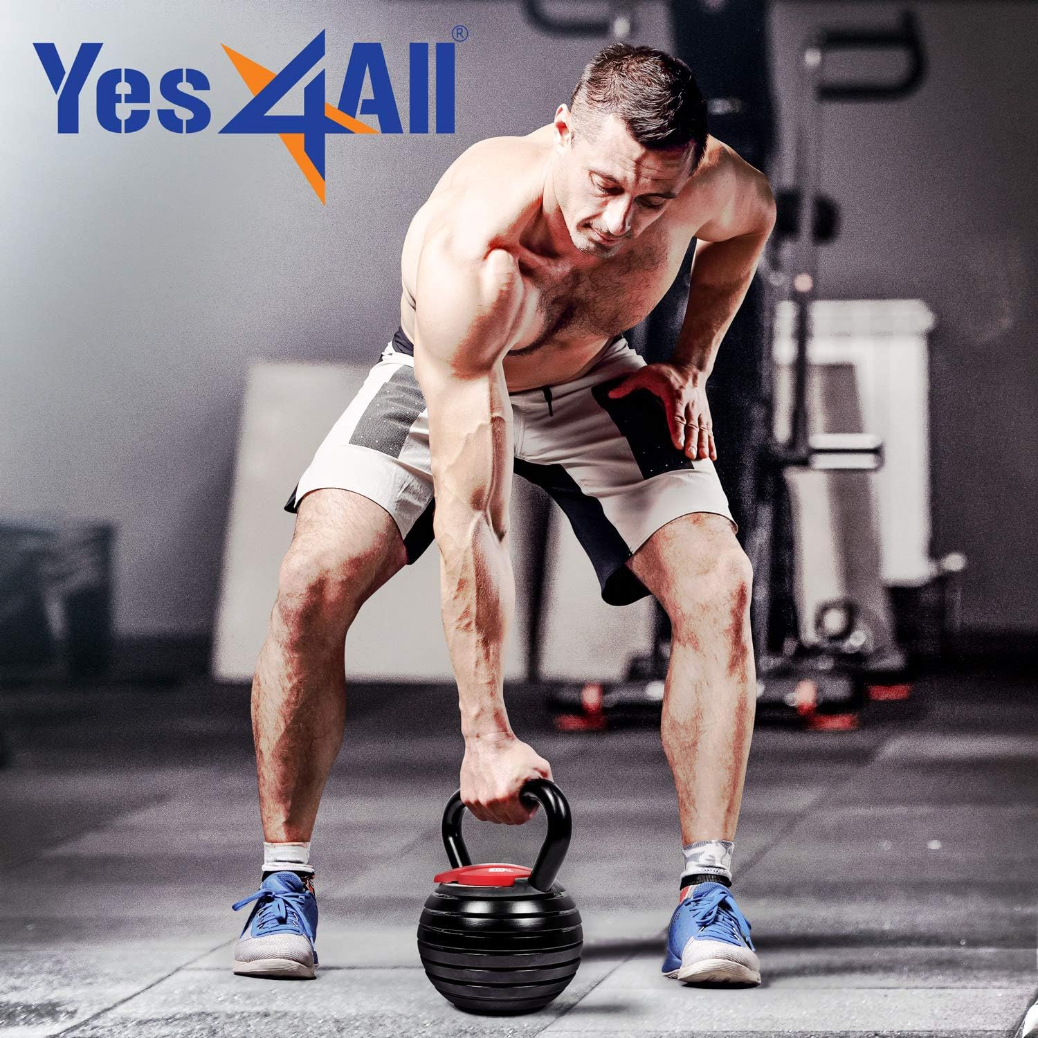 Ensemble de poids pour kettlebells réglables Yes4All : poignée, support et poignée.