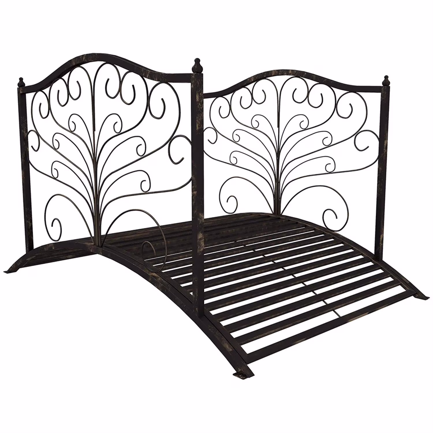 Demi Bonn 4 Ft. Metal Garden Bridge with Safety Side Rails, Delicate Scrollwork, Arc Footbridge for your Backyard, Black