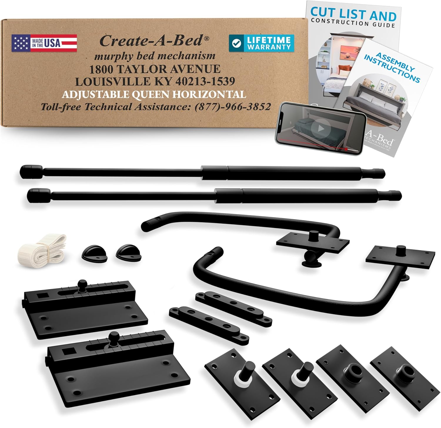 Create-A-Bed Adjustable Queen Size Deluxe Murphy Bed Kit, Horizontal