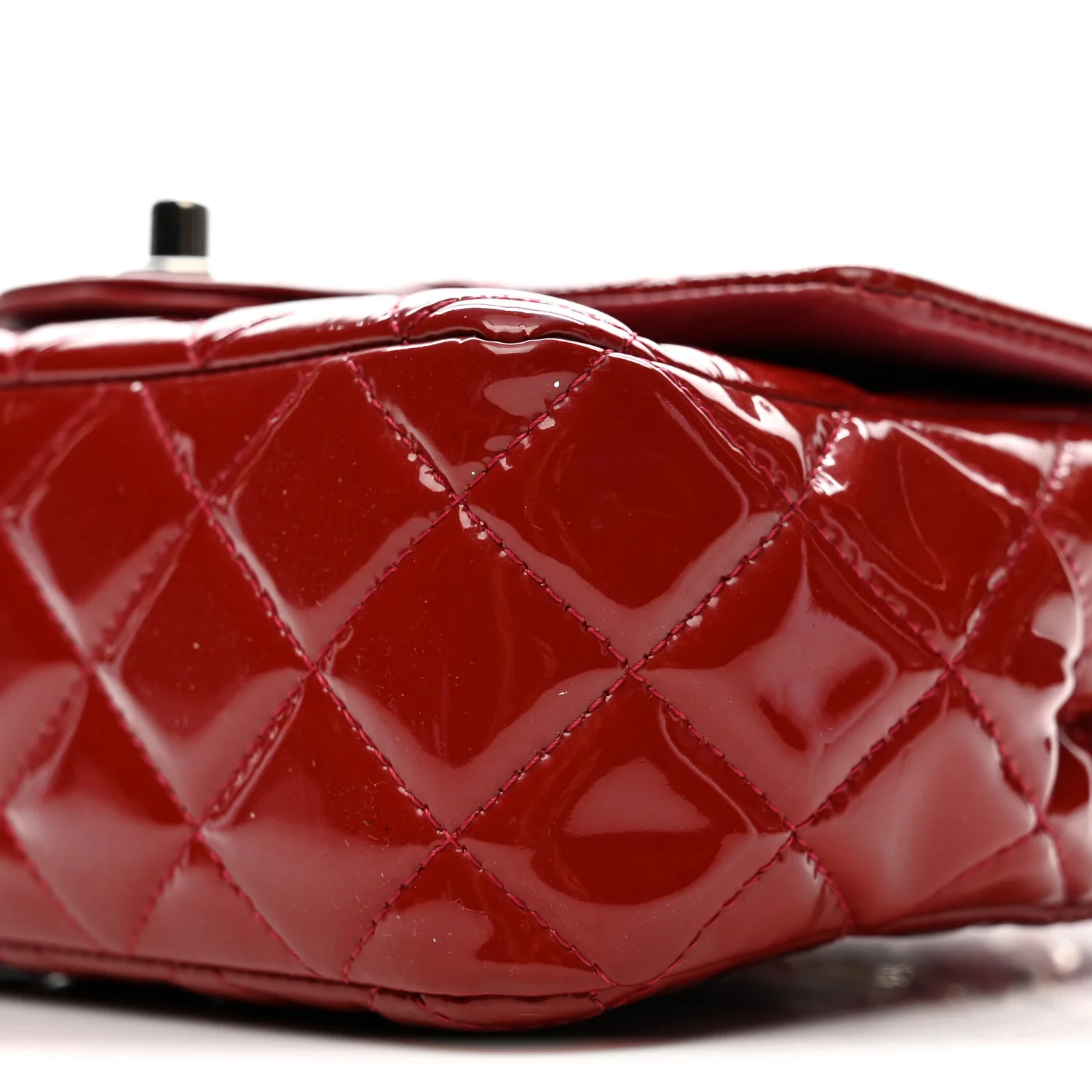 Patent Calfskin Quilted Mini Rectangular Flap Dark Red