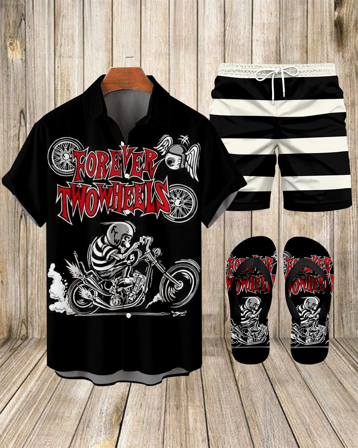 Ensemble trois pièces Suitmens pour homme, chemise imprimée moto modifiée, réf. 066
