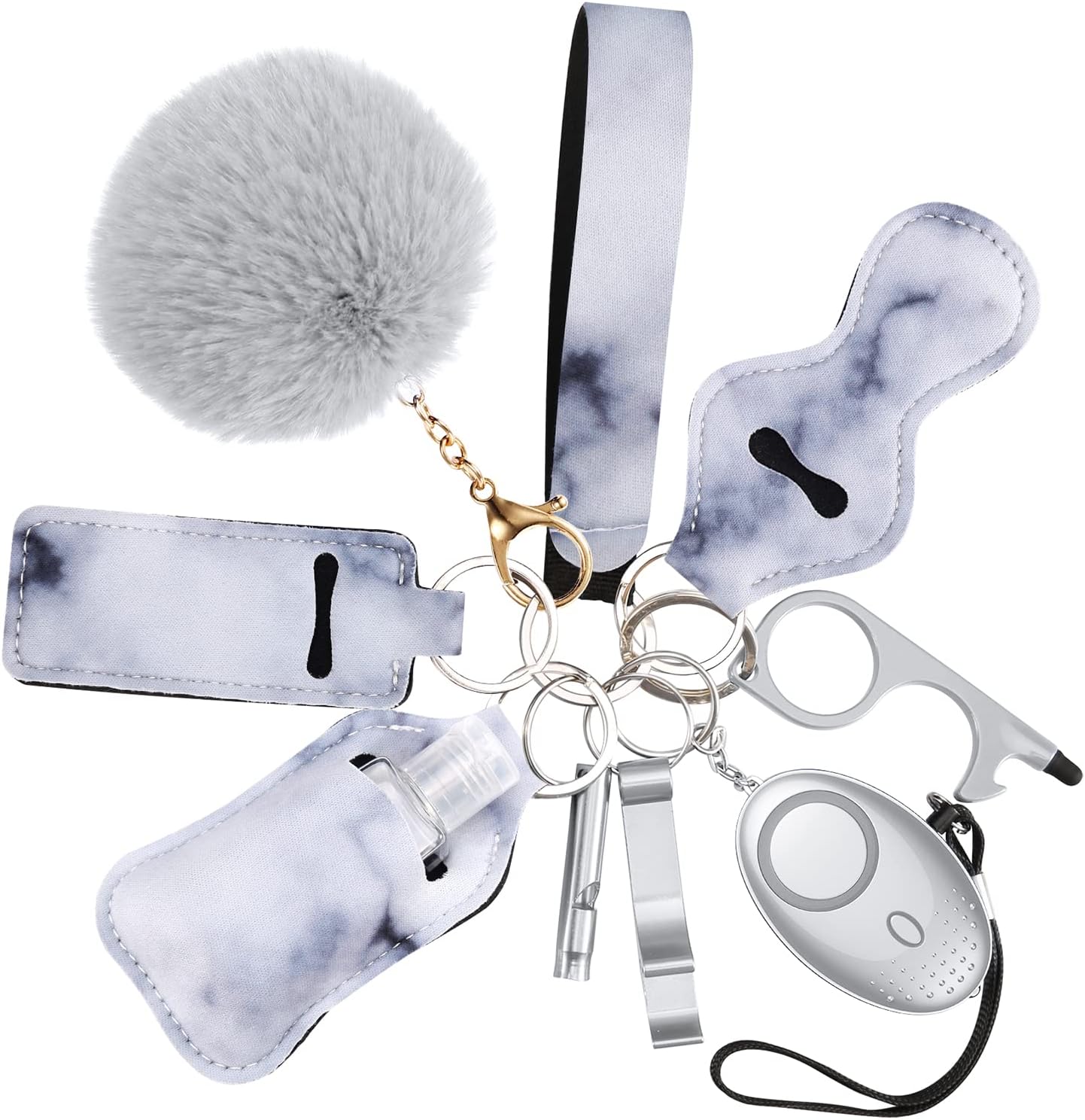 AMIR Safety Keychain Set for Women and Kids, 10 Pcs Safety Keychain Accessories with Sound Personal Alarm, Whistle and Pom