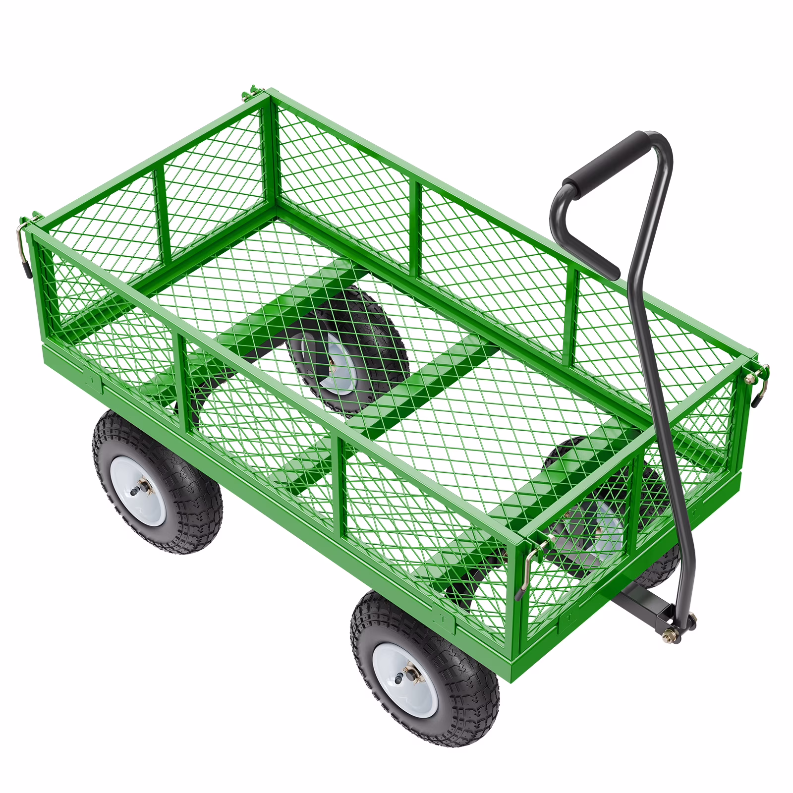 KFFKFF Mesh Steel Garden Cart 900 Lbs, 38 x 22  Heavy Duty Utility Wagon Cart, Metal Garden Trolley with 10 Wheels, Removable Mesh Sides, 180��Swiveling Handle (Green)