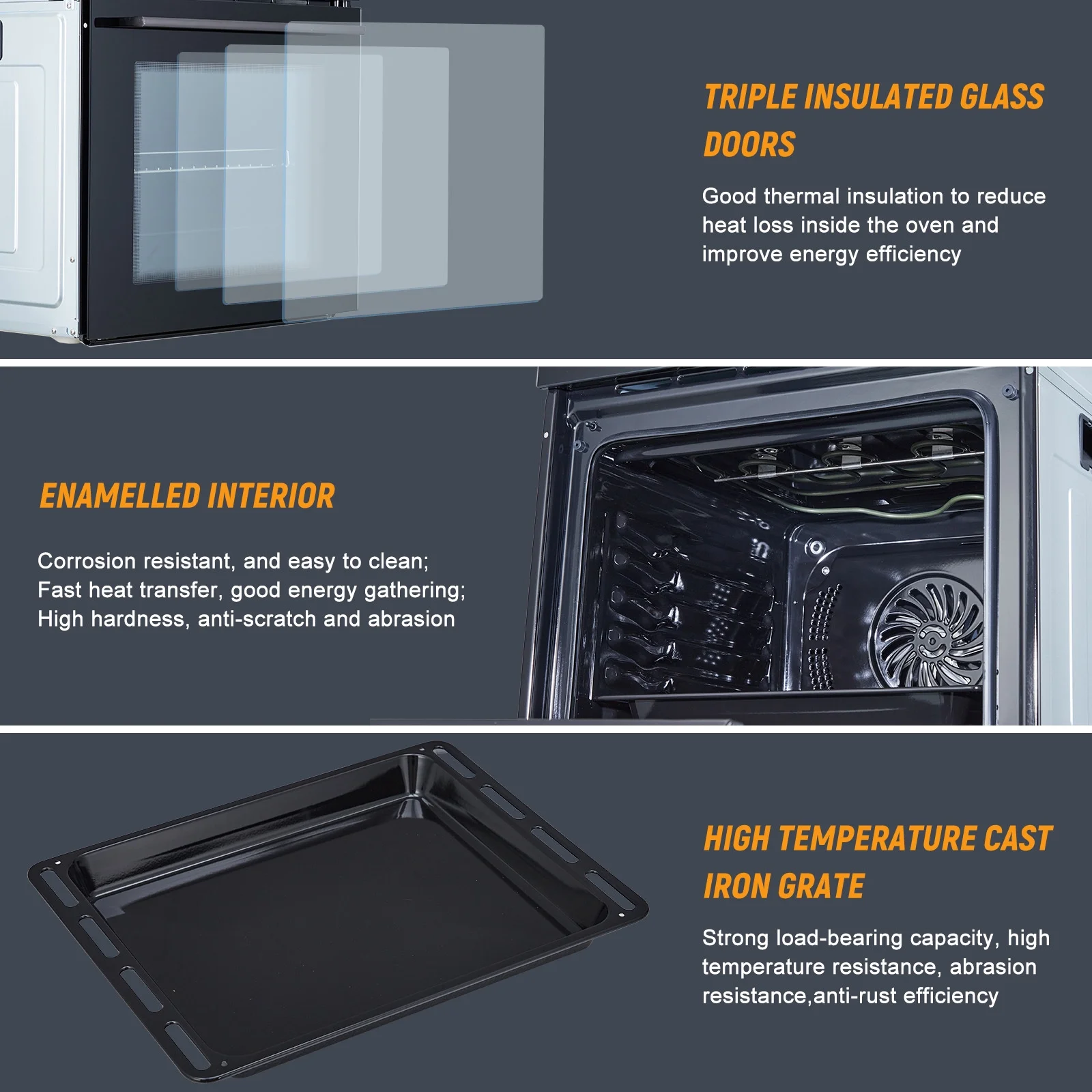 24" Single Wall Oven with 108 Smart Menu 8 Baking Modes,3000W 2.5 CF Convection Oven with Steam Air Fry Function,Stainless Steel,Touch Control Colorful LED Screen(With Colour LED Screen) - Image 7