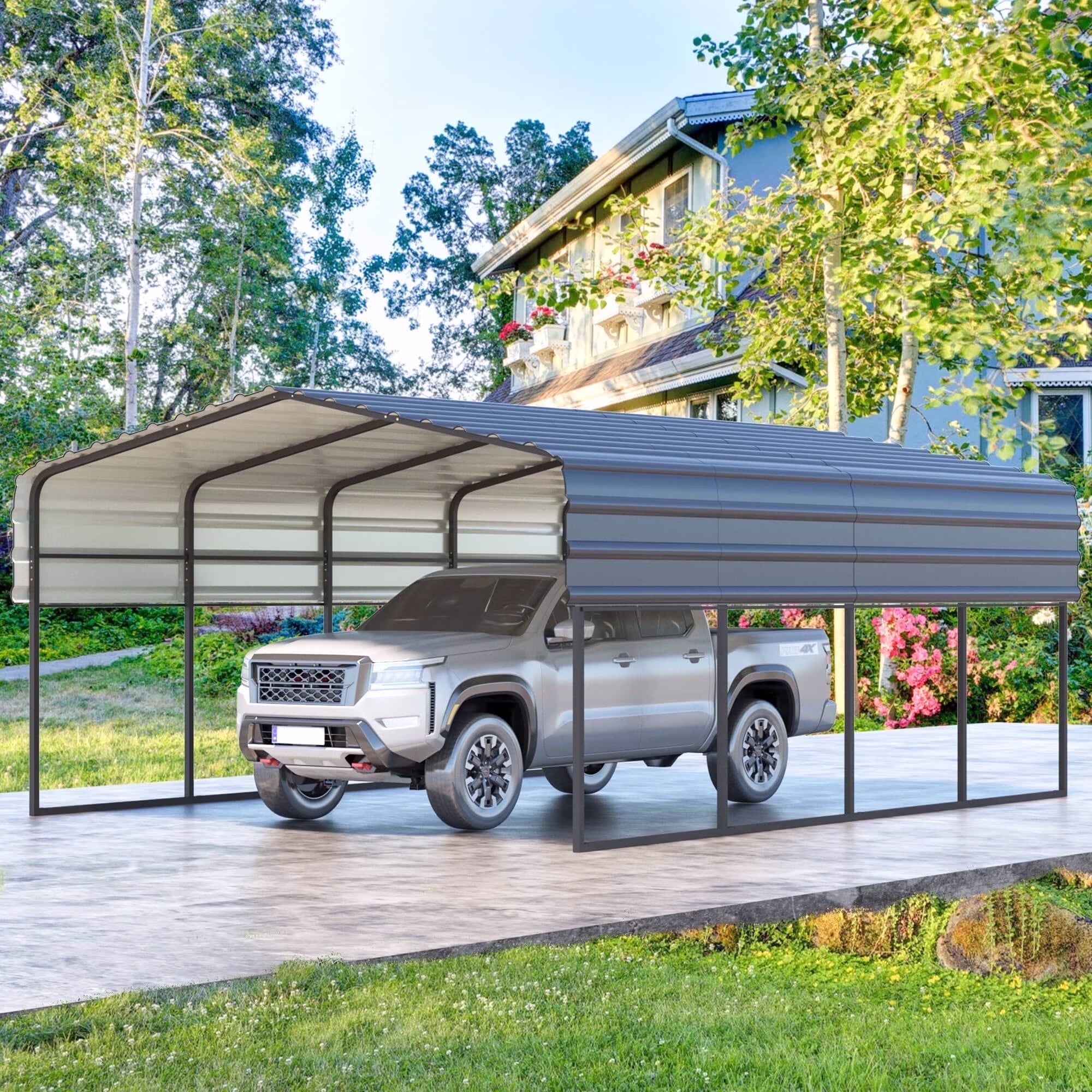 Carport 20x20 FT, Heavy Duty Car-port, Car-Shelter with Galvanized Metal Roof and Frame, Easy Assembly Car-Shed with Enhanced Base, Expanding Garage Space for Pickup, 2 Cars, Boat and Tractors(20' x 20') - Image 7