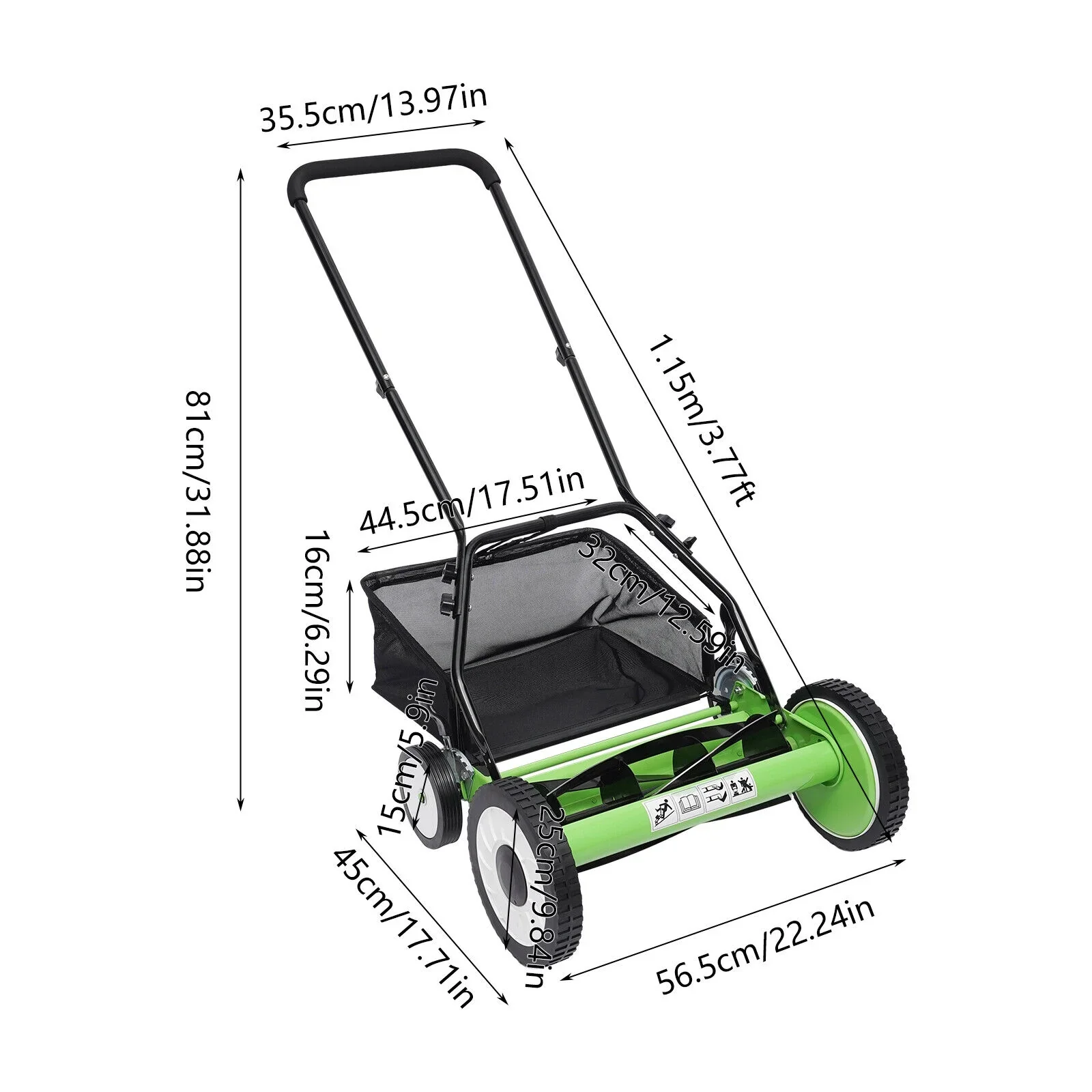 Miumaeov 16 5-Blade Hand Push Reel Lawn Mower with Grass Catcher Walk Behind Lawn Mower No Motor for Garden