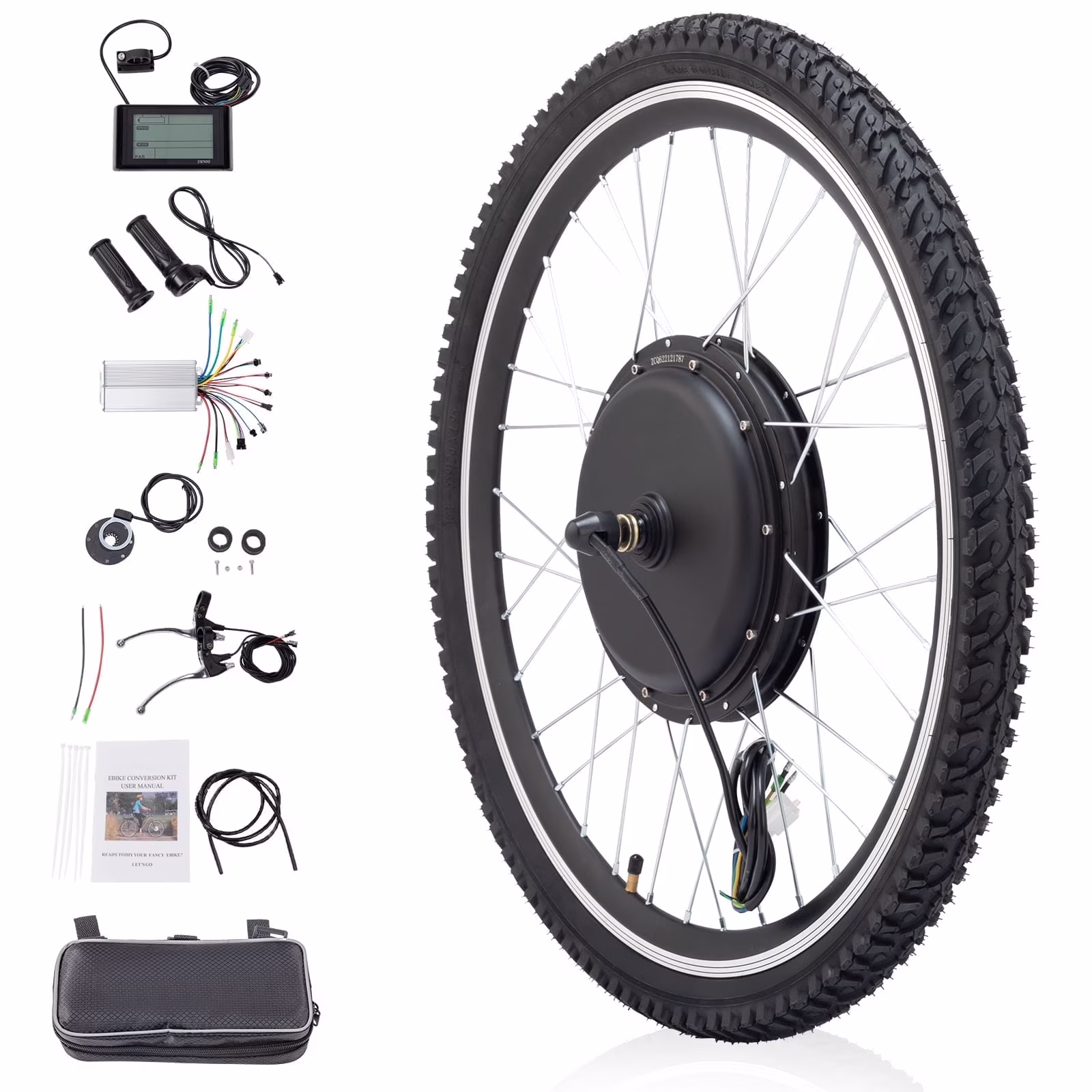 48V 1000W Electric Bicycle Motor Kit, 26" Front Wheel E-Bike Conversion Kit w/ LCD Display (without Battery)(26" 1000W Front Wheel)