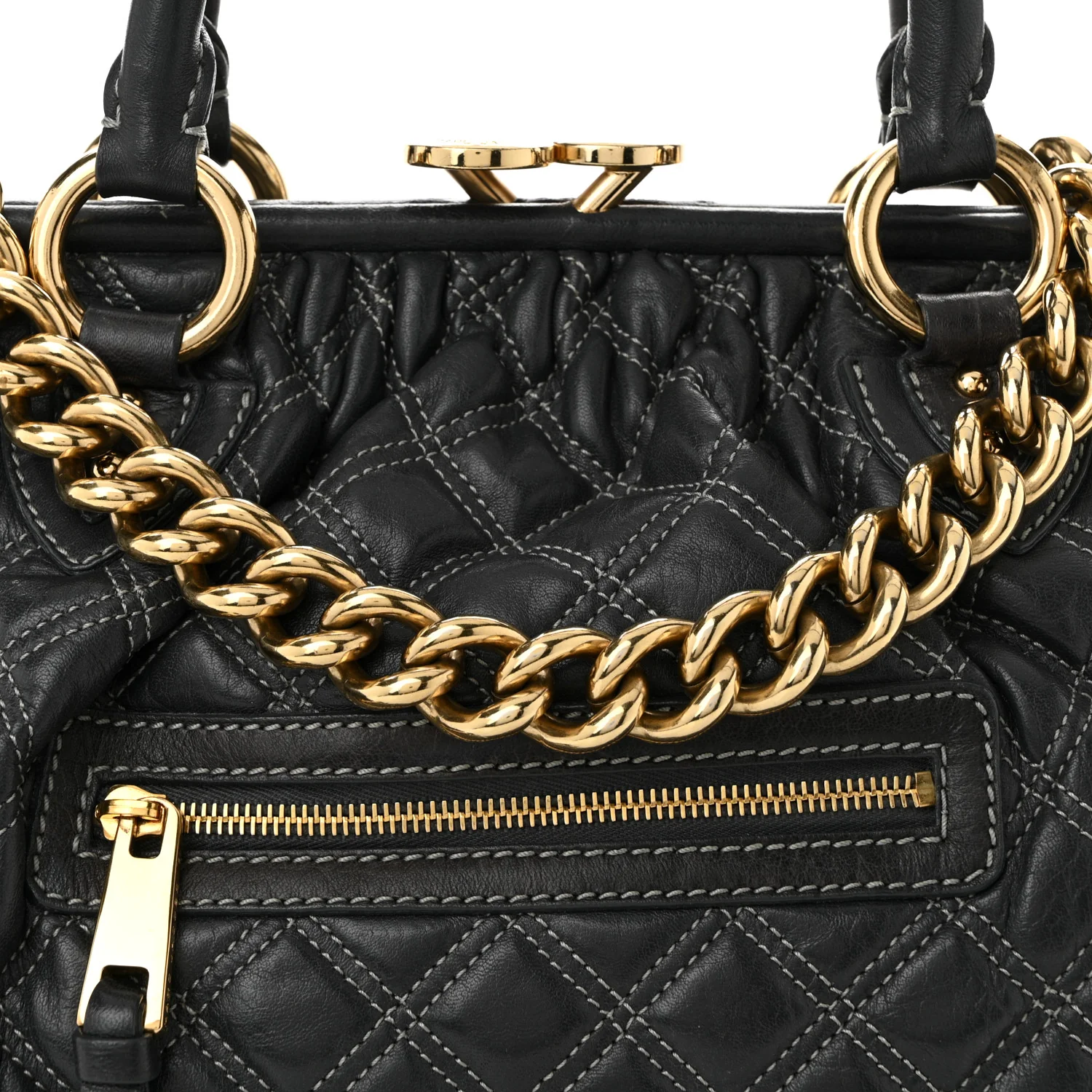 Calfskin Quilted Stam Dark Grey