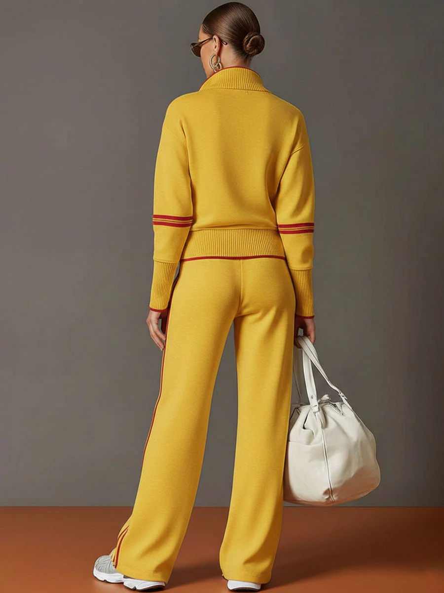 Ensemble sweat à demi-fermeture éclair et pantalon à jambes larges