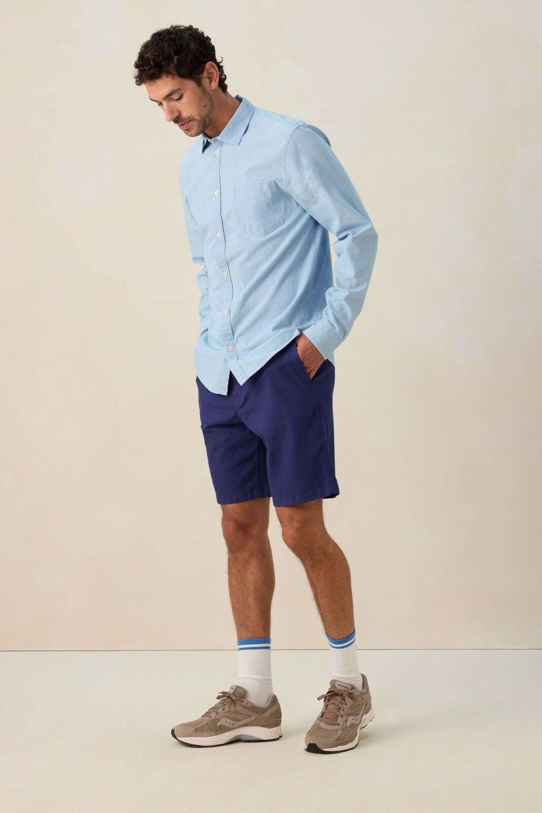 Donkerblauwe linnen short