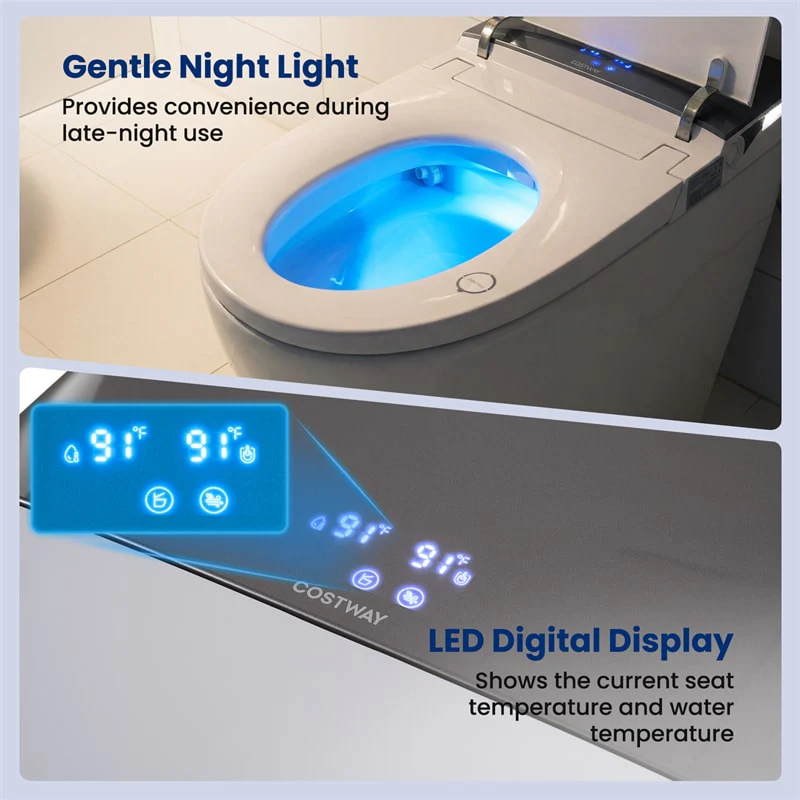 Smart Toilet with Built-in Bidet, ADA Height One Piece Electric Toilet w/ 1000g MaP Flush, Auto Open & Flush, Tank & Pump, Heated Seat, Dryer, Remote