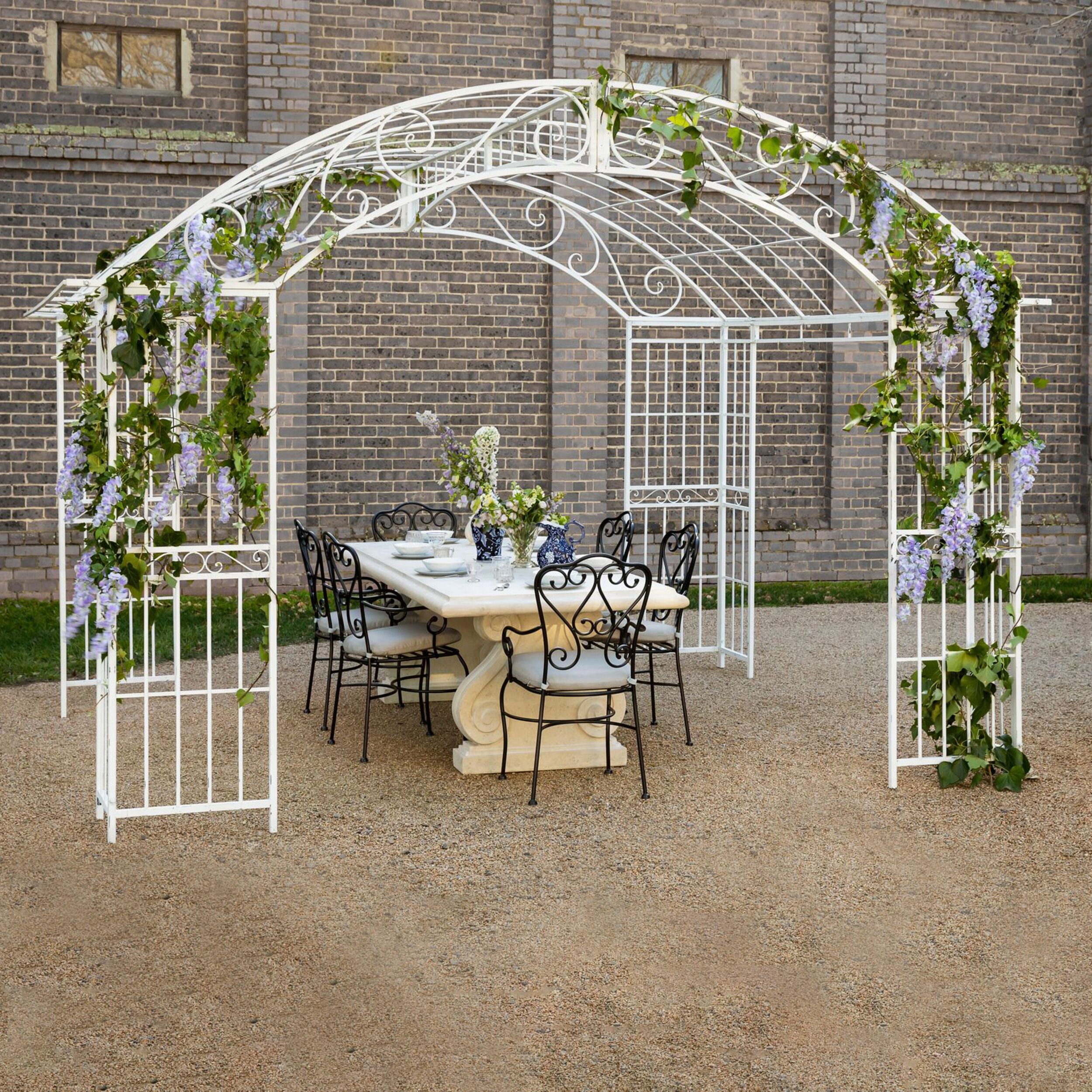 Versailles Gazebo Antique White with Light Grey Canopy NEW BRUSHED FIN
