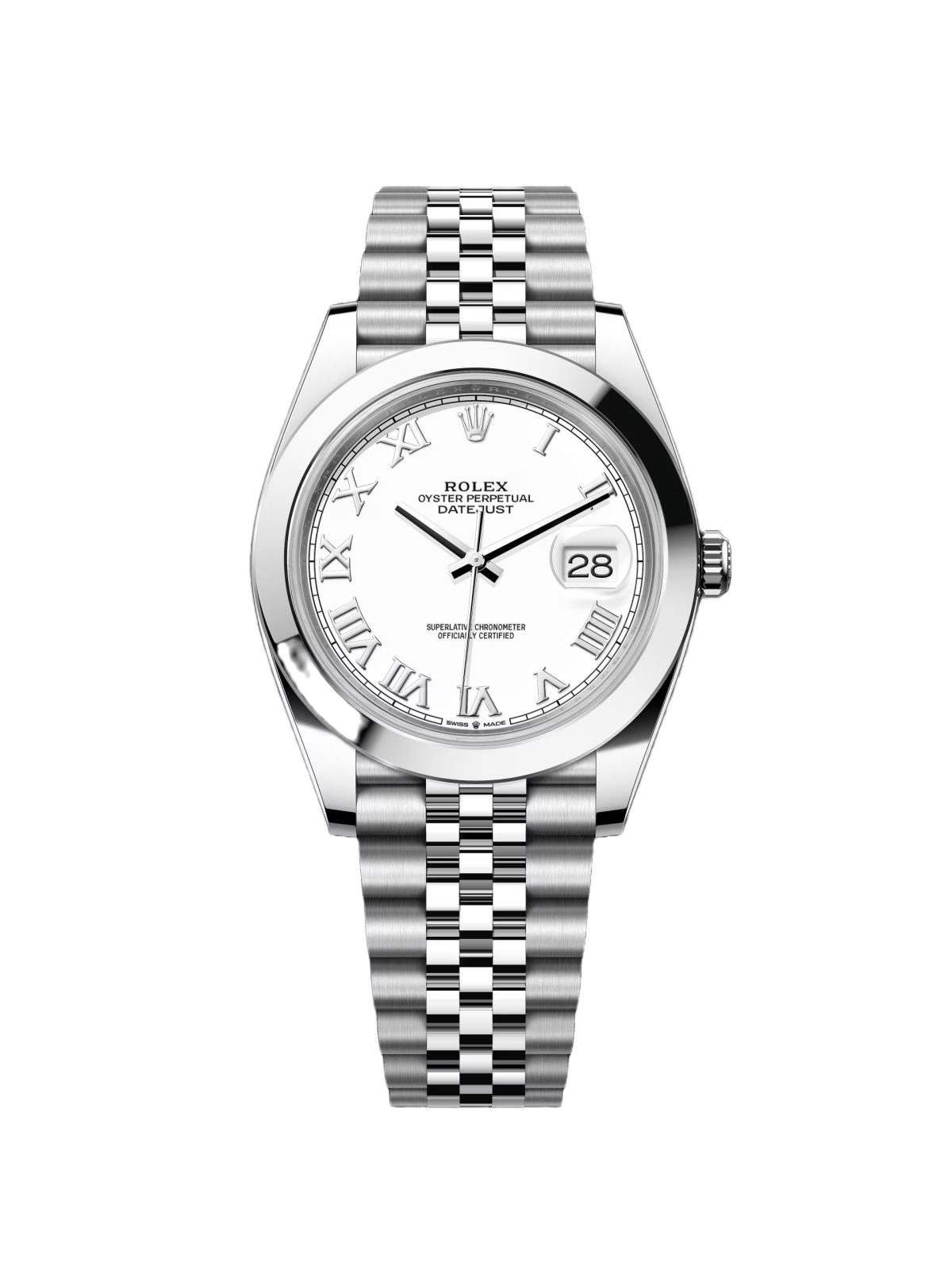 [Super Clone]RLX Datejust 41mm Smooth Bezel White Roman Dial Jubilee - 126300-0016