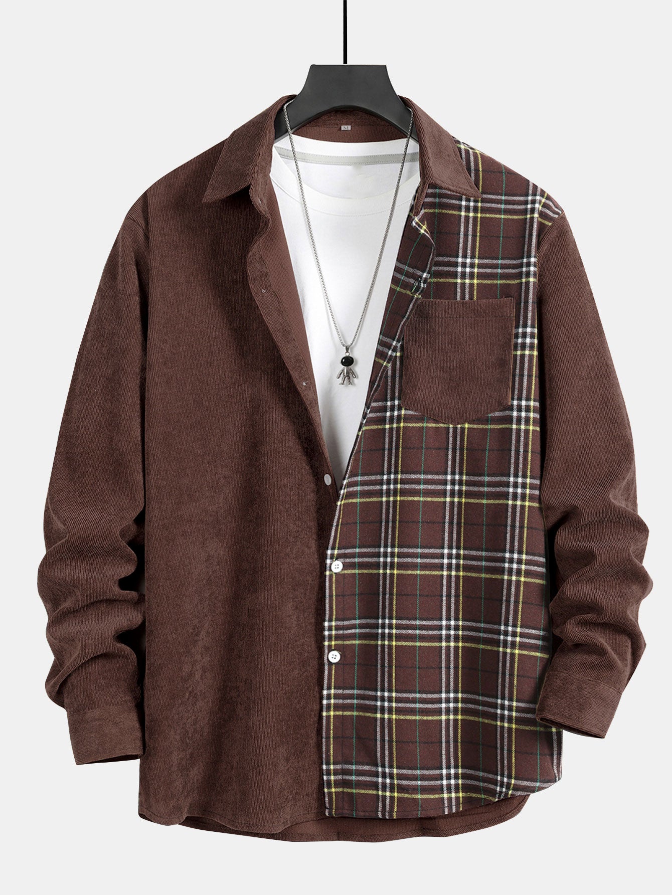 Chemise patchwork à carreaux en velours côtelé