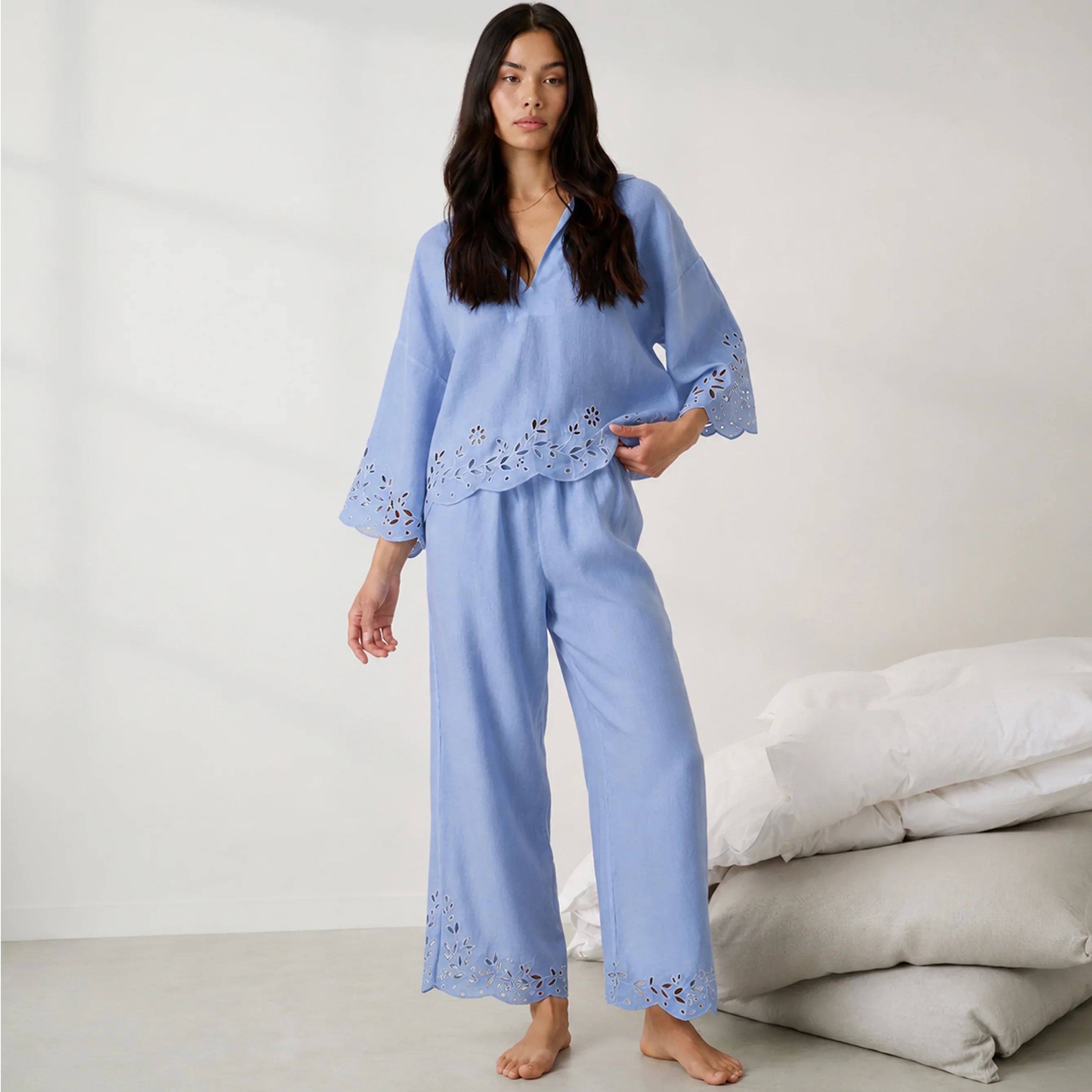 Linen Embroidered Eyelet Pant