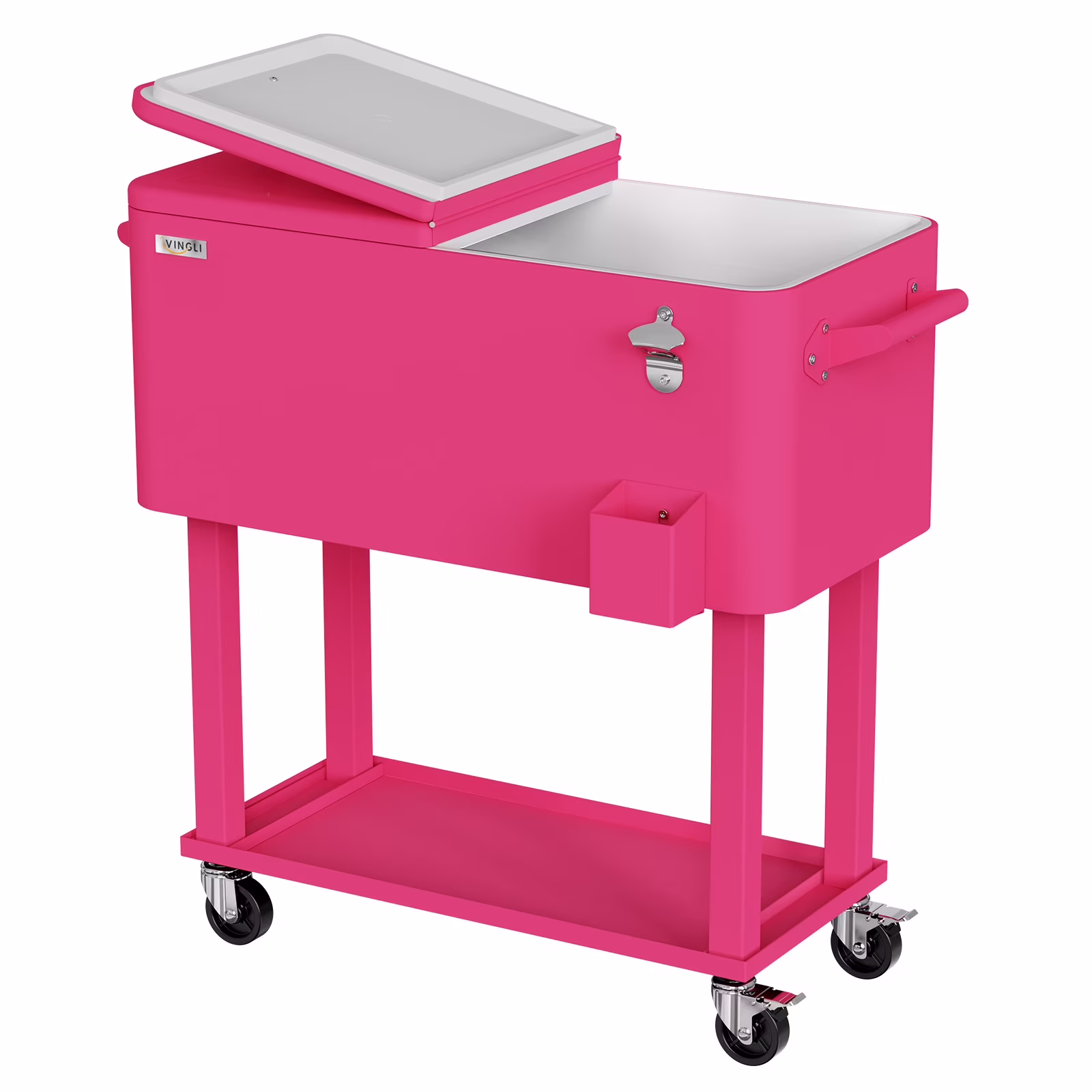 80 Qt Rolling Ice Chest Cooler Cart Outdoor Trolley with Storage Shelf, Bottle Opener Cap Collector for 48 Hour Cold Drinks,Lemon Yellow(Lemon Yellow) - Image 7