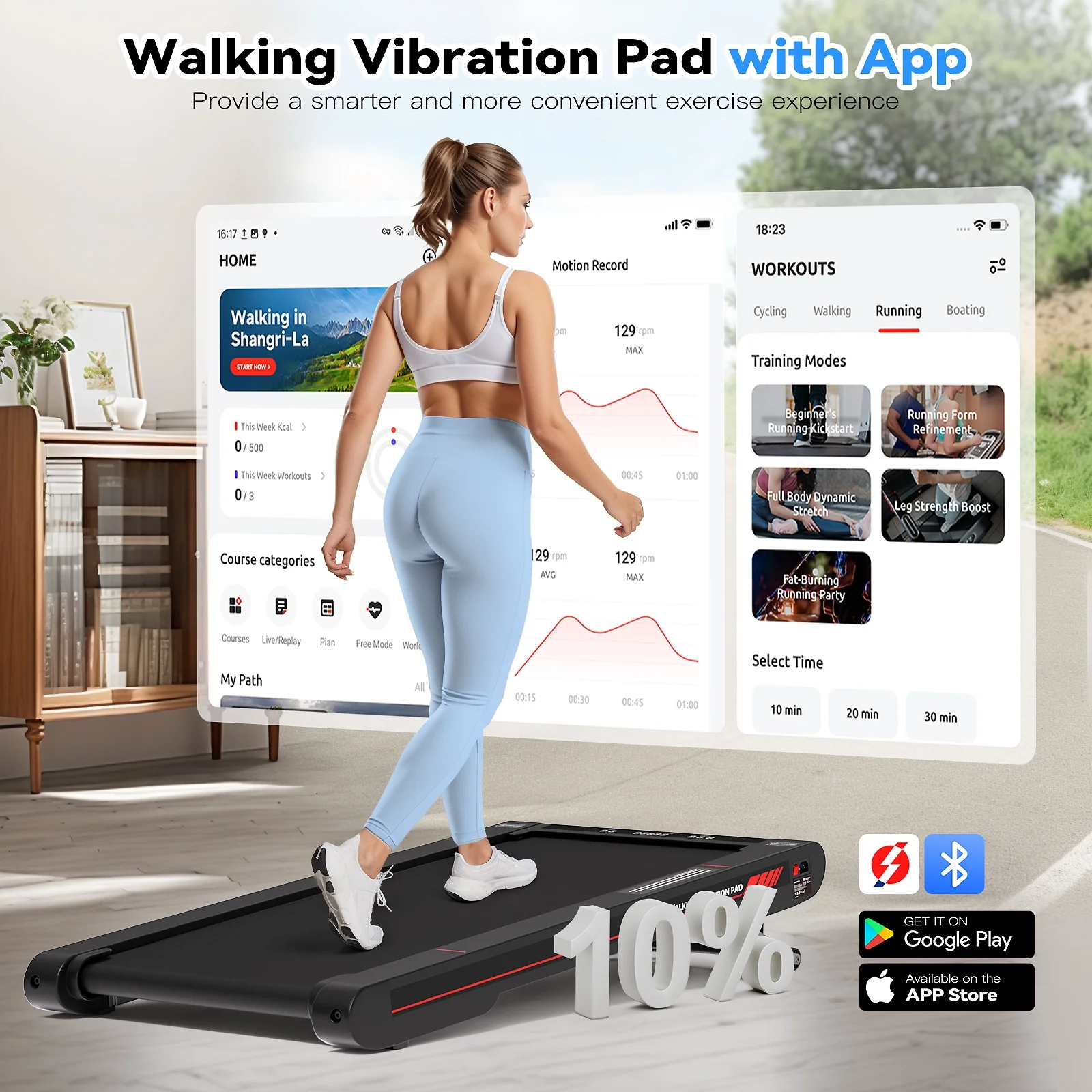 Walking Pad Treadmill with APP,3 in 1 Portable Under Desk Treadmill Fitness,Walking Vibration Workout Pad with Remote Control(Red) - Image 8