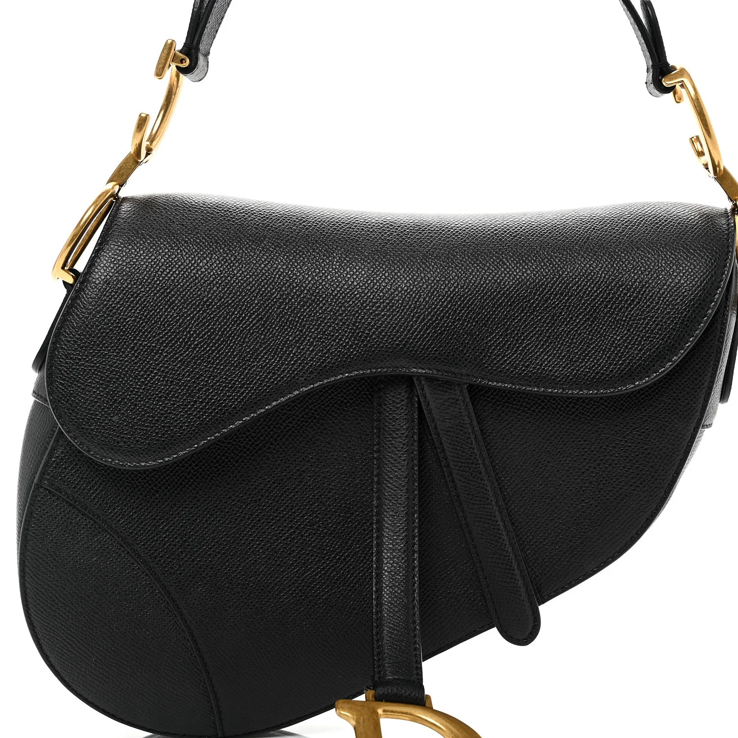 Grained Calfskin Saddle Bag Black