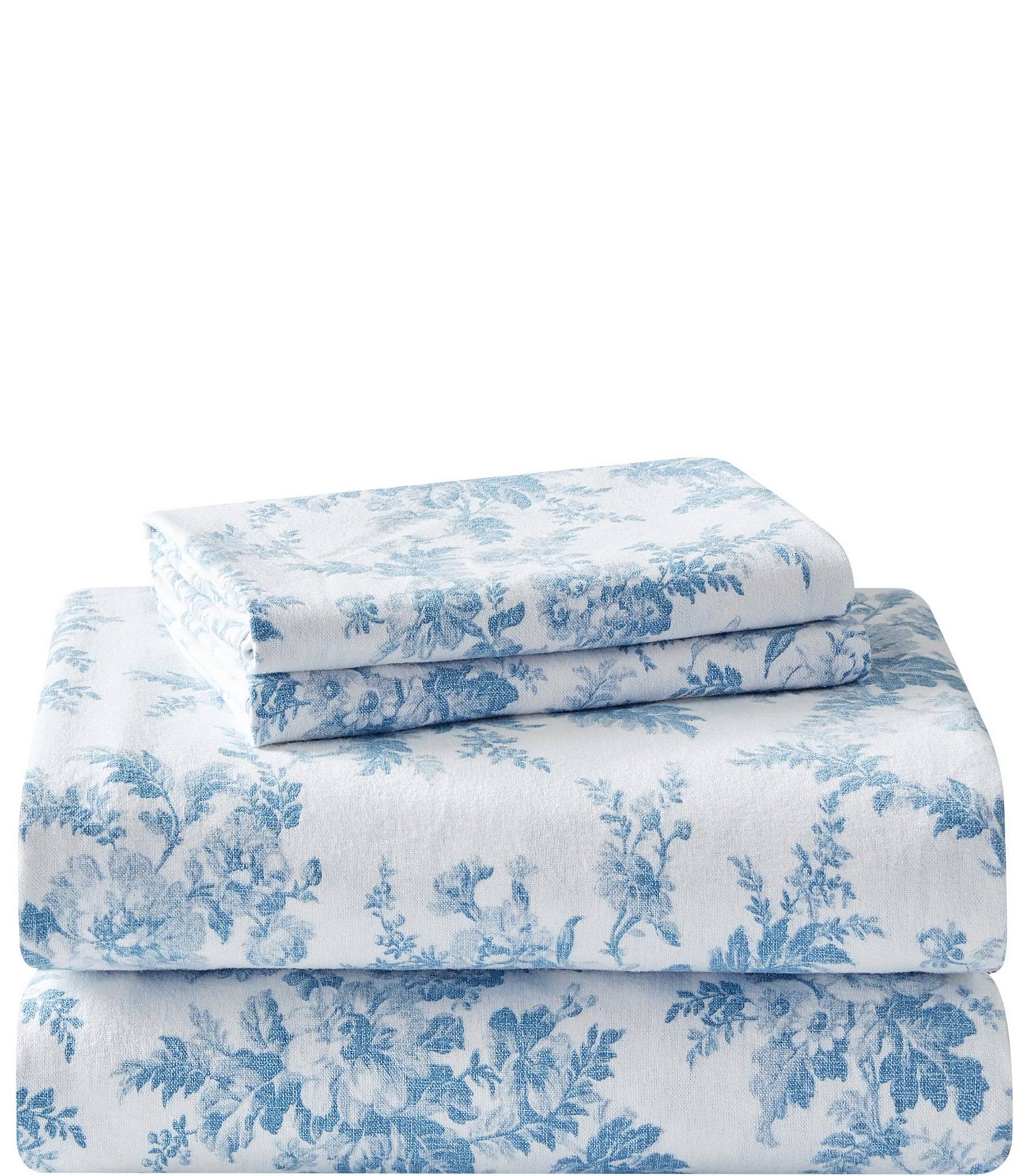 Laura Ashley Vanessa Cotton Flannel Sheet Set, Twin - Pastel Blue