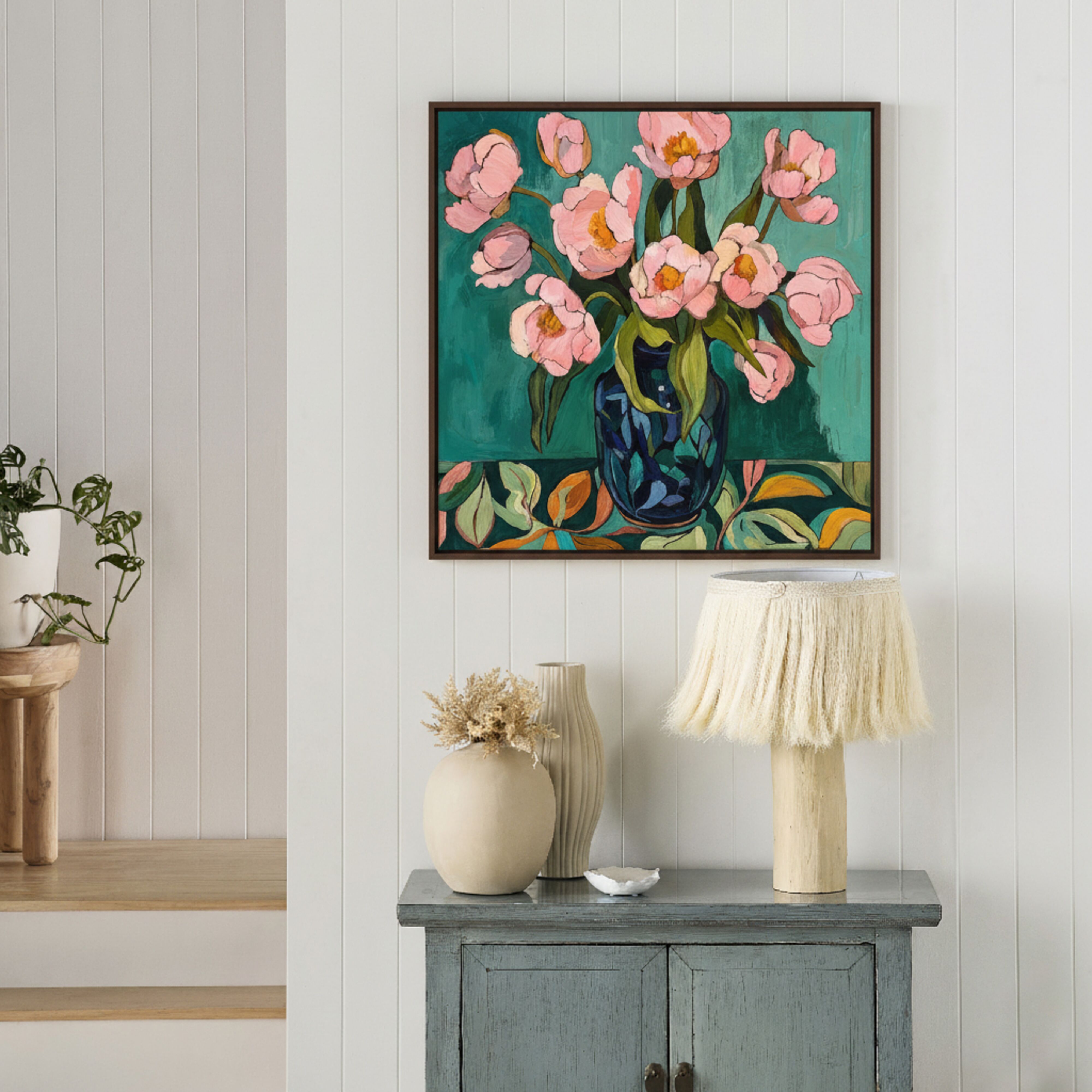 Blush in Bloom Framed Textured Painting 80x80cm