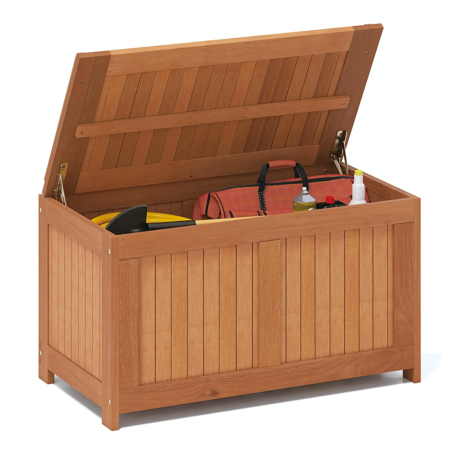 Tangkula 3-in-1 52 Gallon Wood Outdoor Storage Box