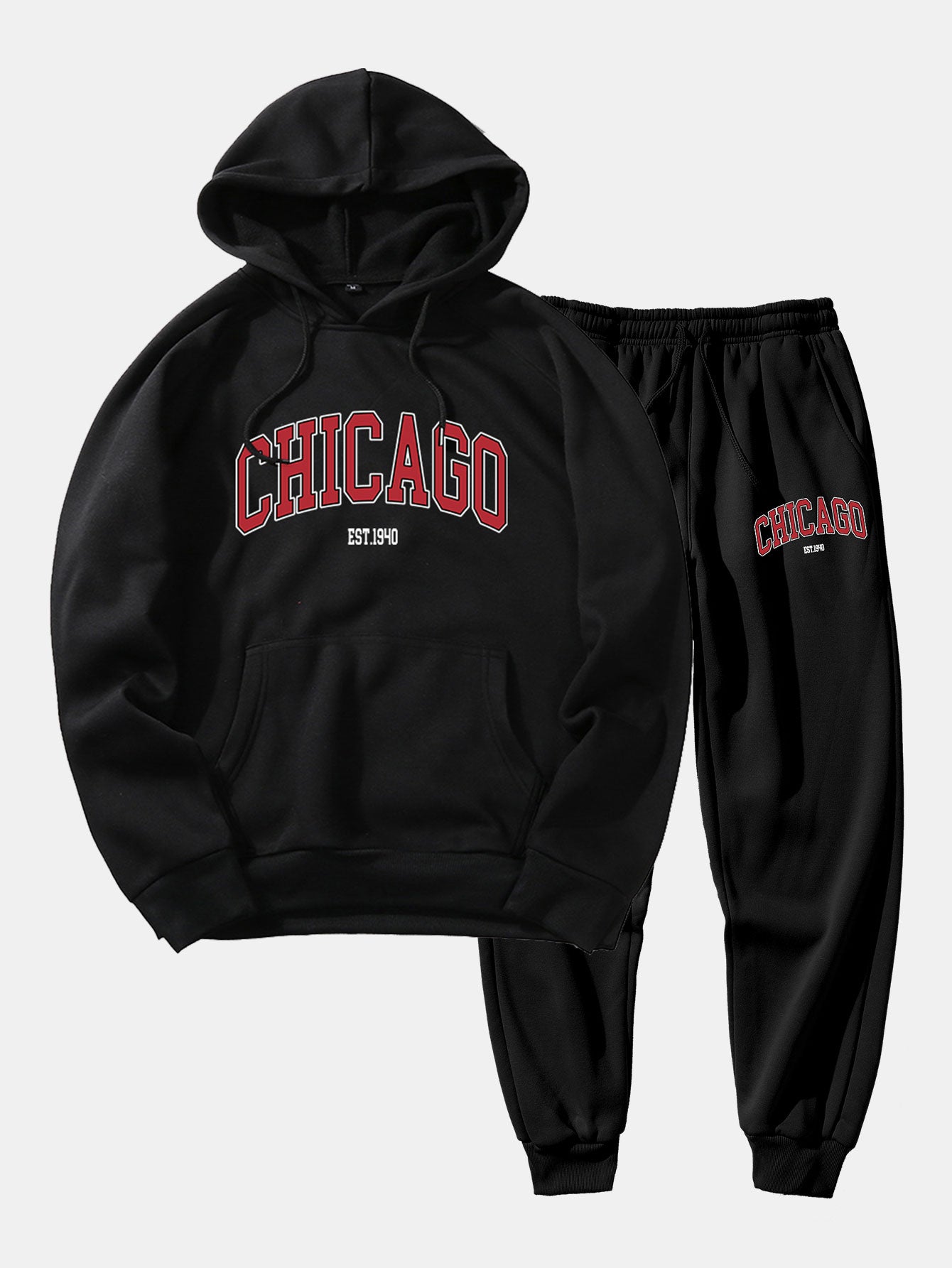 Sweat à capuche et pantalon de jogging imprimé Chicago Letter Print