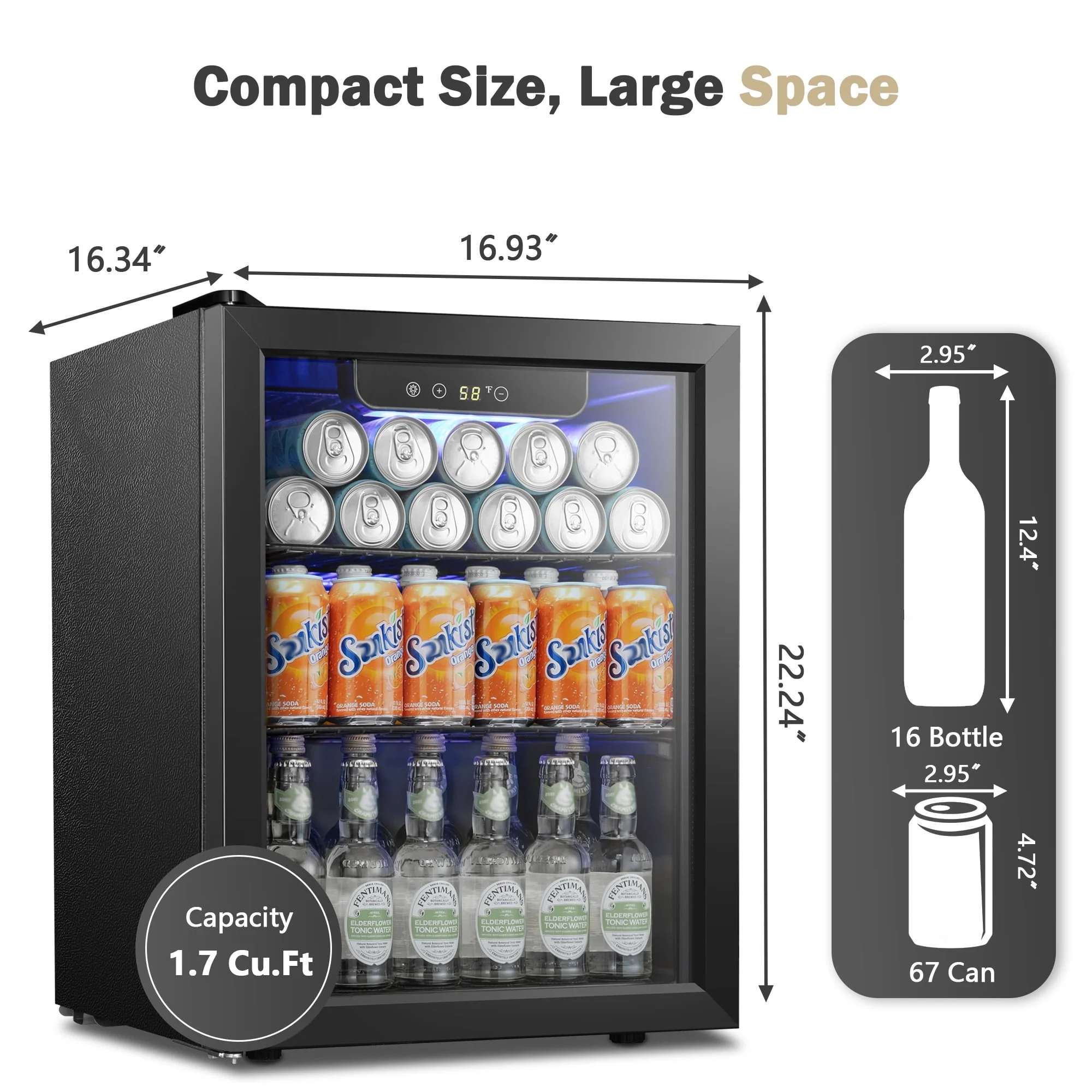 126 Can Beverage Refrigerator and Cooler with Glass Door for Home/Office/Bar-Black(3.2 cu ft) - Image 10
