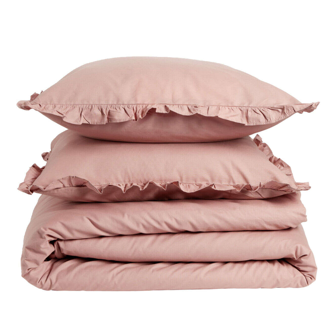 Parure de lit 2 personnes 220x240cm rose uni avec volants