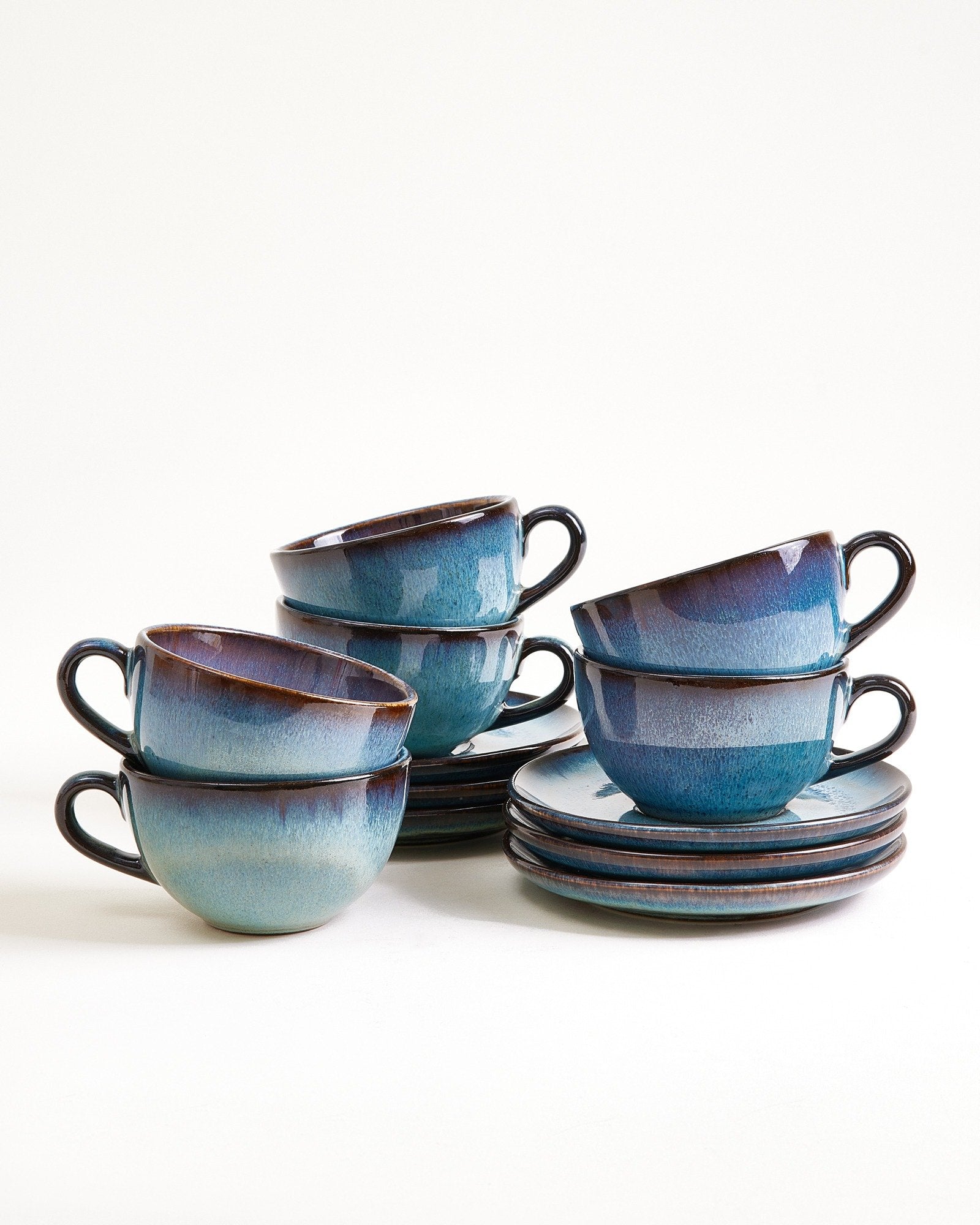 MADEIRA - SMALL CAPPUCCINO CUP & SAUCER CLASSIC GREEN-BLUE SET OF 6