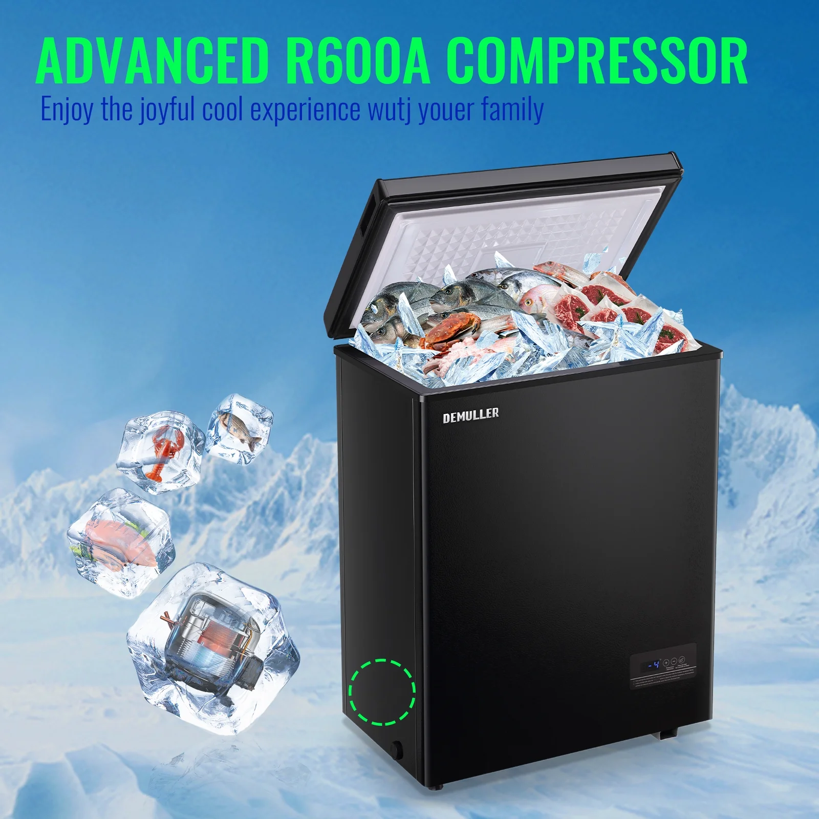 3.5 Cu.ft Chest Freezer with Electronic Panel, Accurate Temperature Display to 1�?BLACK(BLACK) - Image 2
