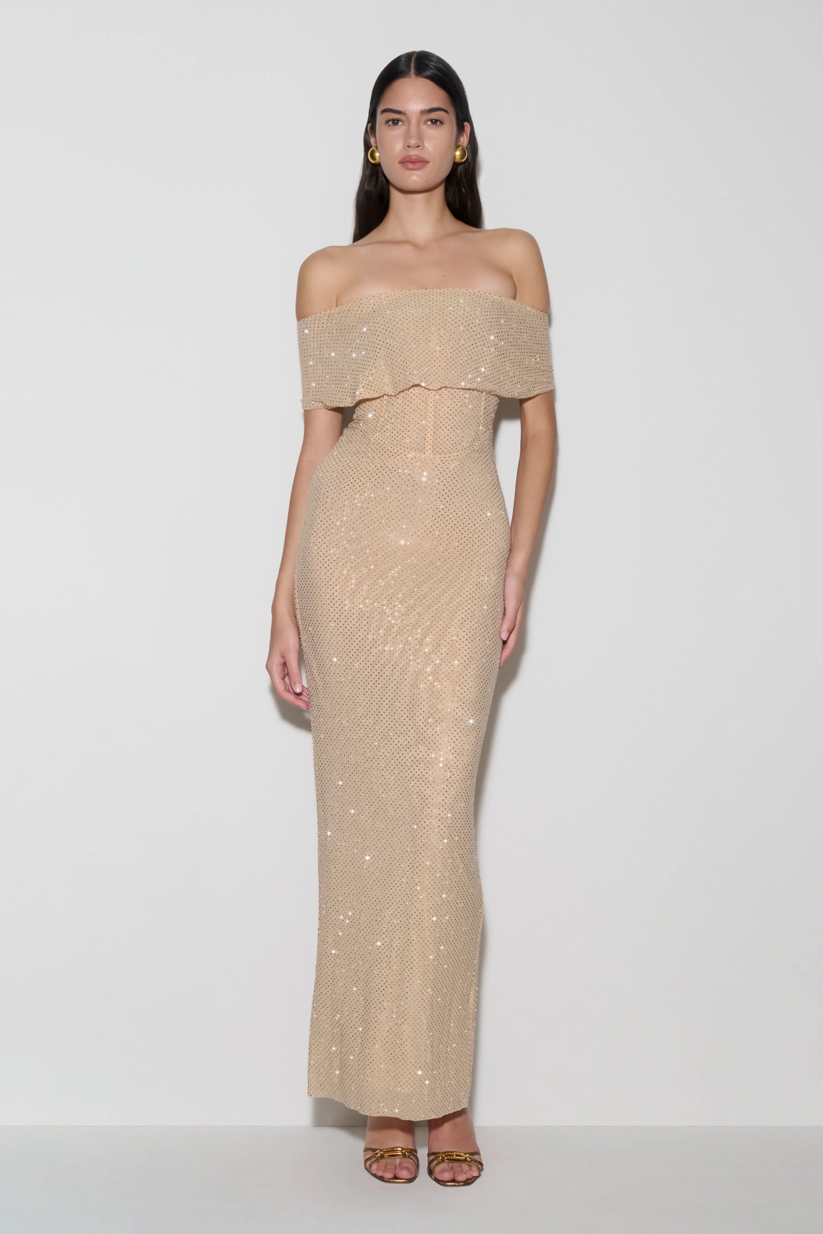 Phi Multi-Wear Cowl Diamante Maxi Dress - Gold