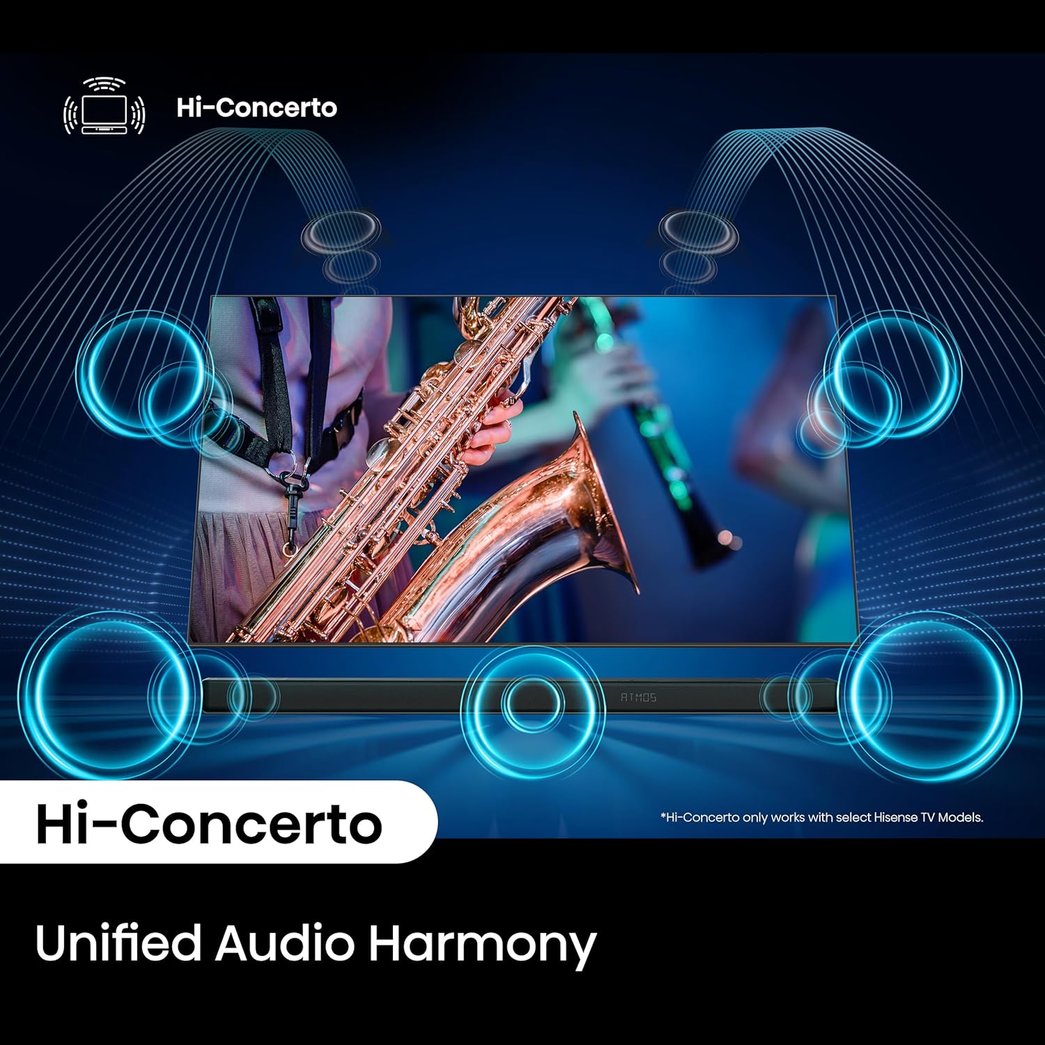 Hisense AX3120Q 3.1.2Ch Sound Bar with Wireless Subwoofer  Dolby Atmos  DTS:X  Bluetooth 5.3  Roku TV Ready  HDMI/AUX/ARC/Optical/USB  EzPlay 3.0  7 EQ Modes  Hi Concerto  Black