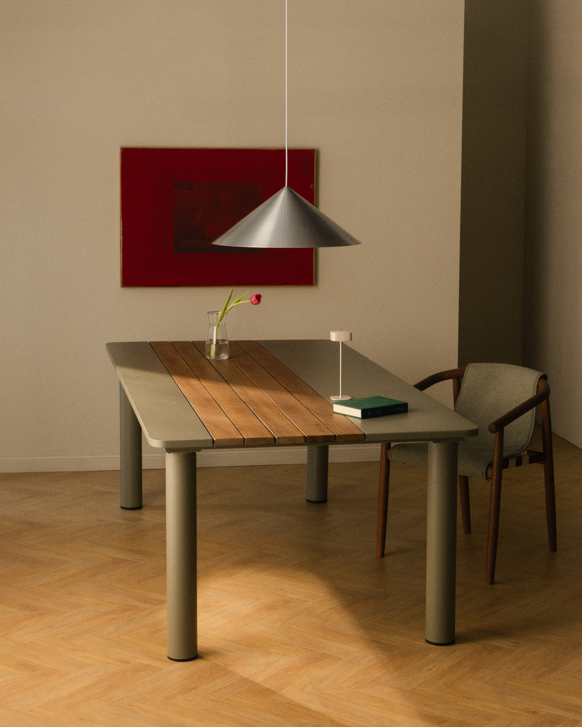 Lirae - Mesa de Comedor Rectangular de Metal y Madera de Teca (220x110 cm) Lirae