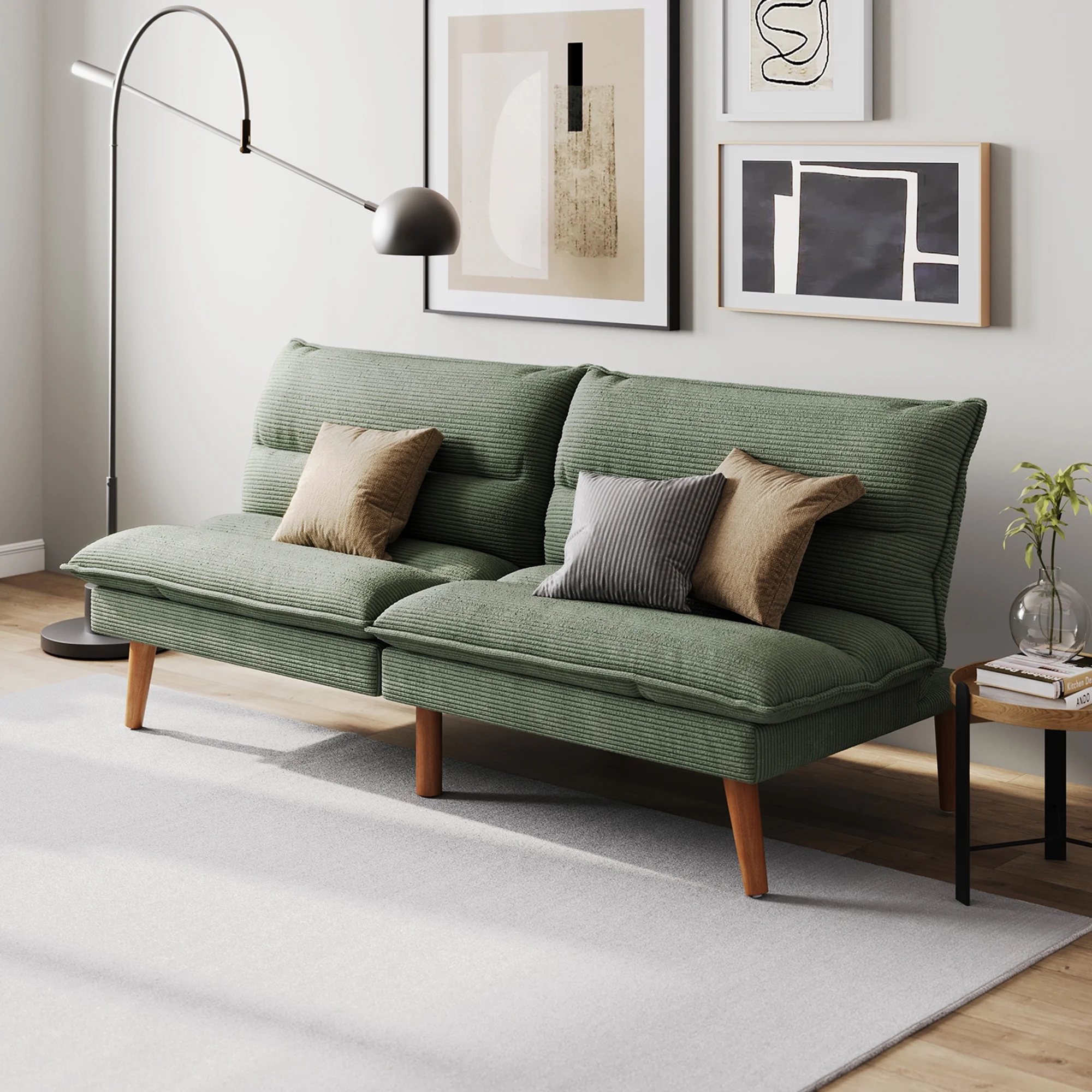 71" W Corduroy Convertible Futon Sofa Bed, Army Green(Army Green) - Image 4