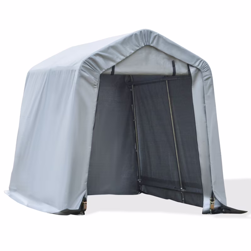 Outsunny 6' x 8' Carport Portable Garage, Heavy Duty Storage Tent, Patio Storage Shelter w/ Anti-UV PE Cover and Double Zipper Doors, for Motorcycle Bike Garden Tools, Light Gray On-Site