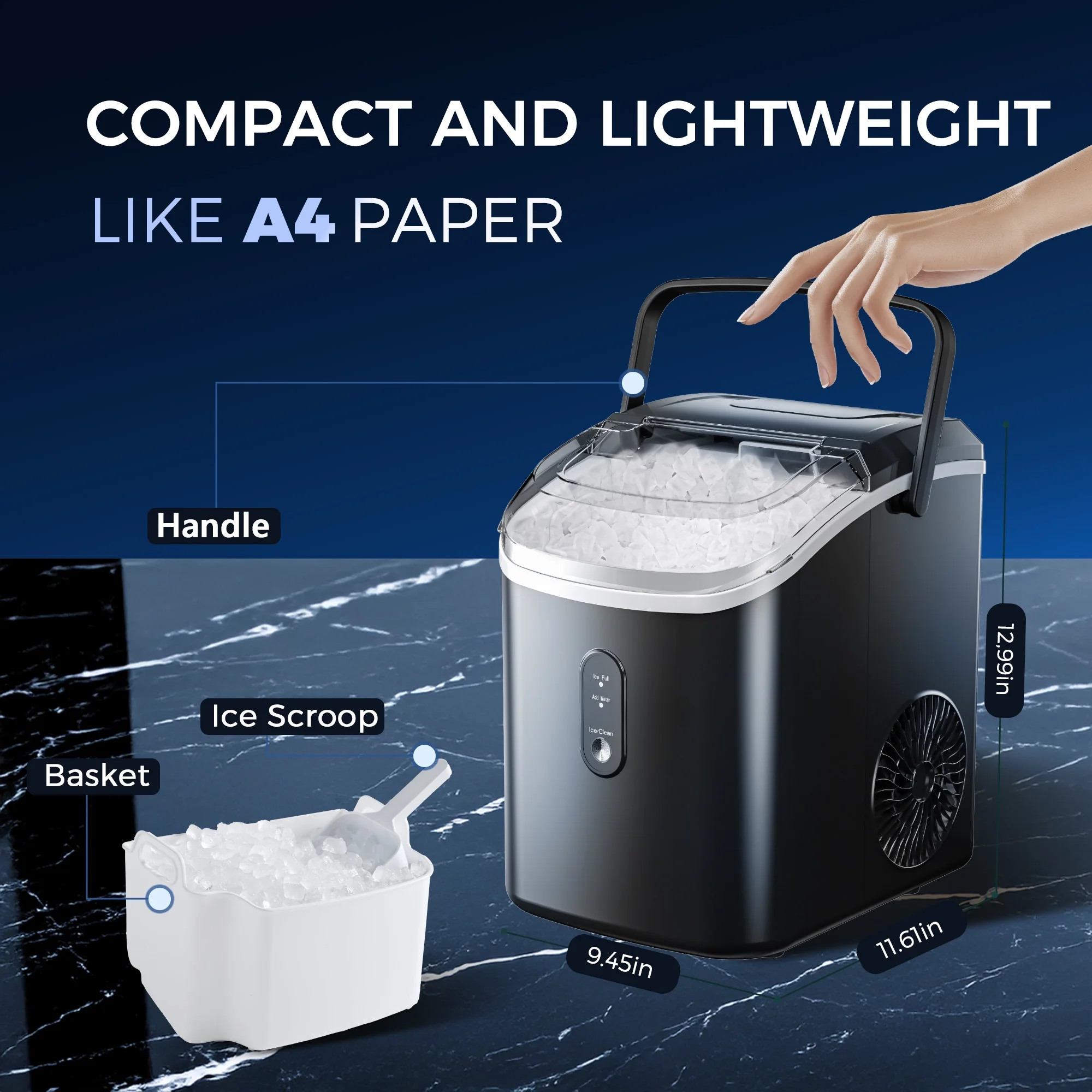 Nugget Ice Maker Countertop, 34 9lbs per Day Chewable Pebble Nugget Ice Machine with Touch Screen for Home, Kitchen, Office, Stainless Steel, Black(Black) Image 9