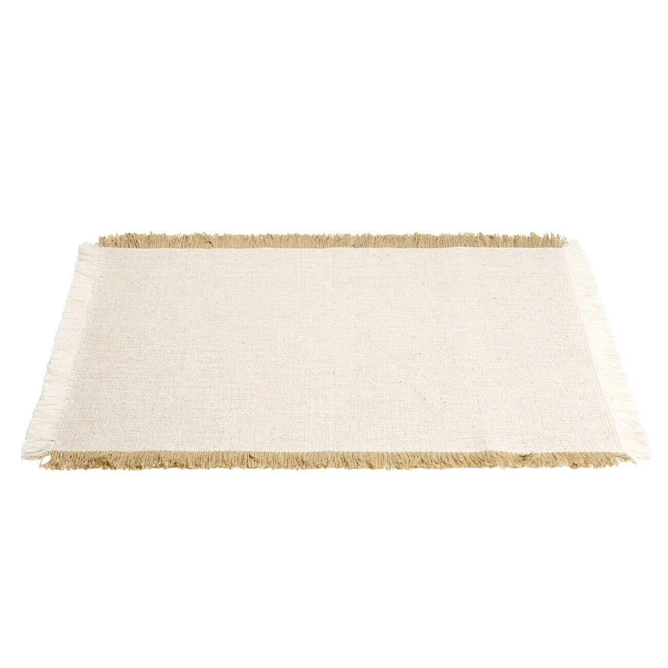Set de table rectangulaire tissu beige et marron à frange