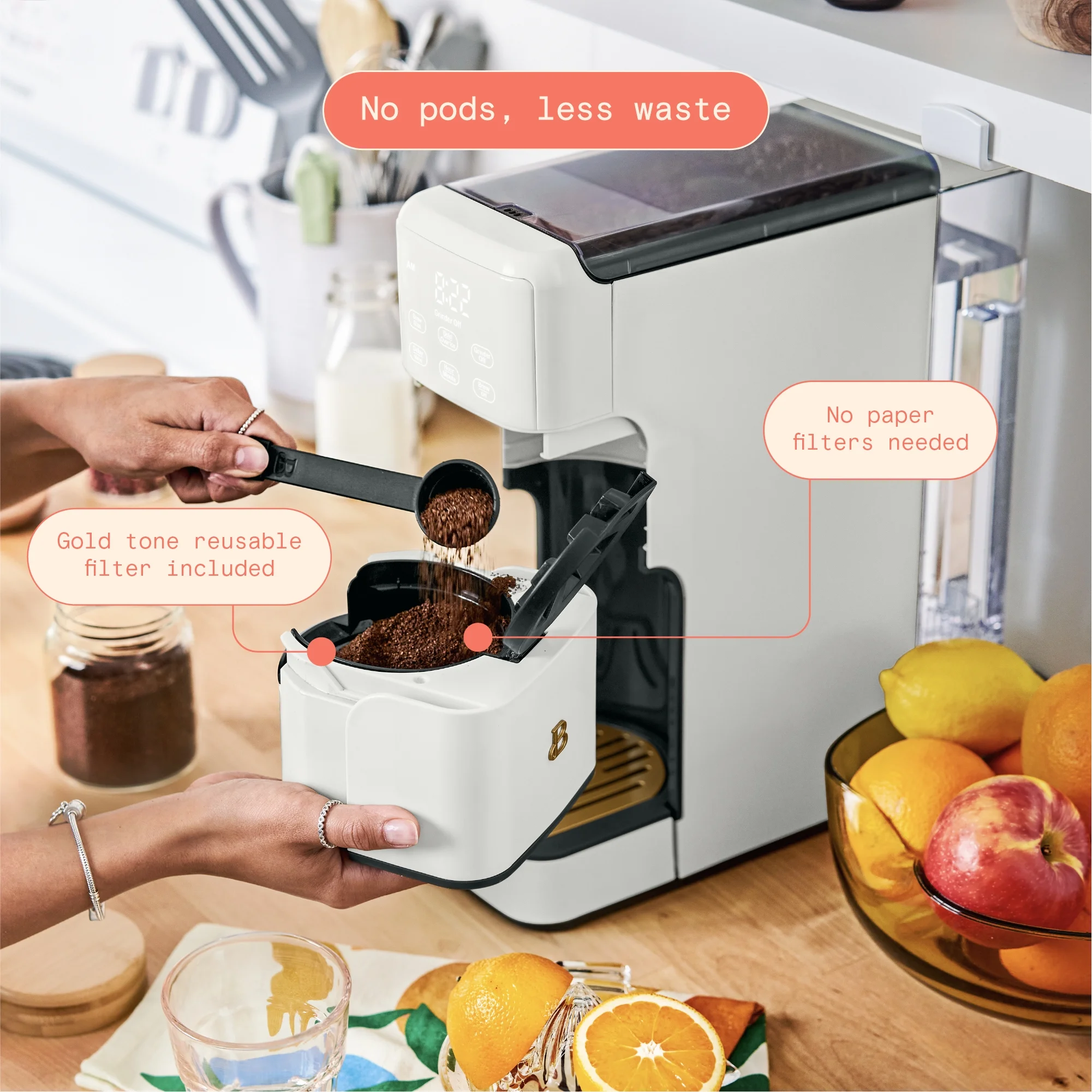 Perfect Grind�?Programmable Single Serve Coffee Maker, White Icing by Drew Barrymore(White Icing) - Image 6