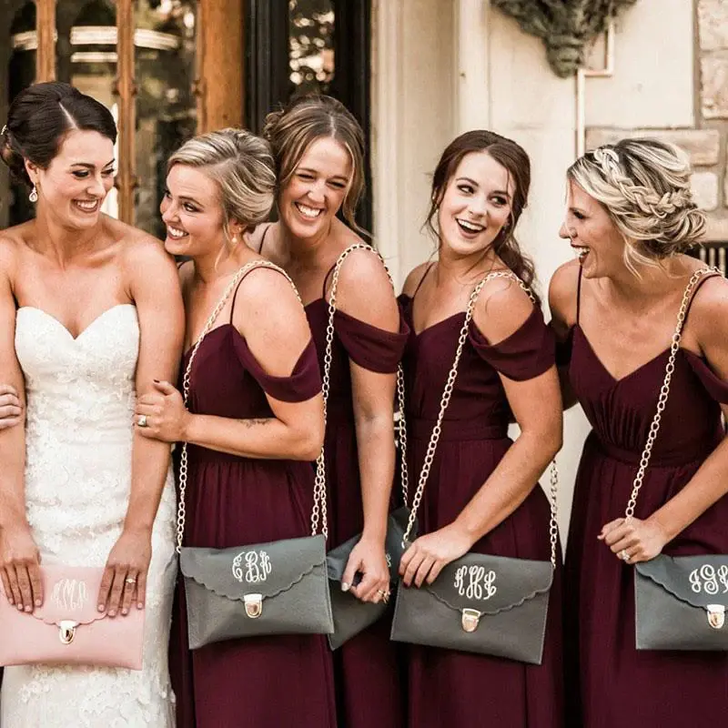 Spaghetti Straps Cheap Chiffon Off Shoulder Burgundy Bridesmaid Dresses DMG61