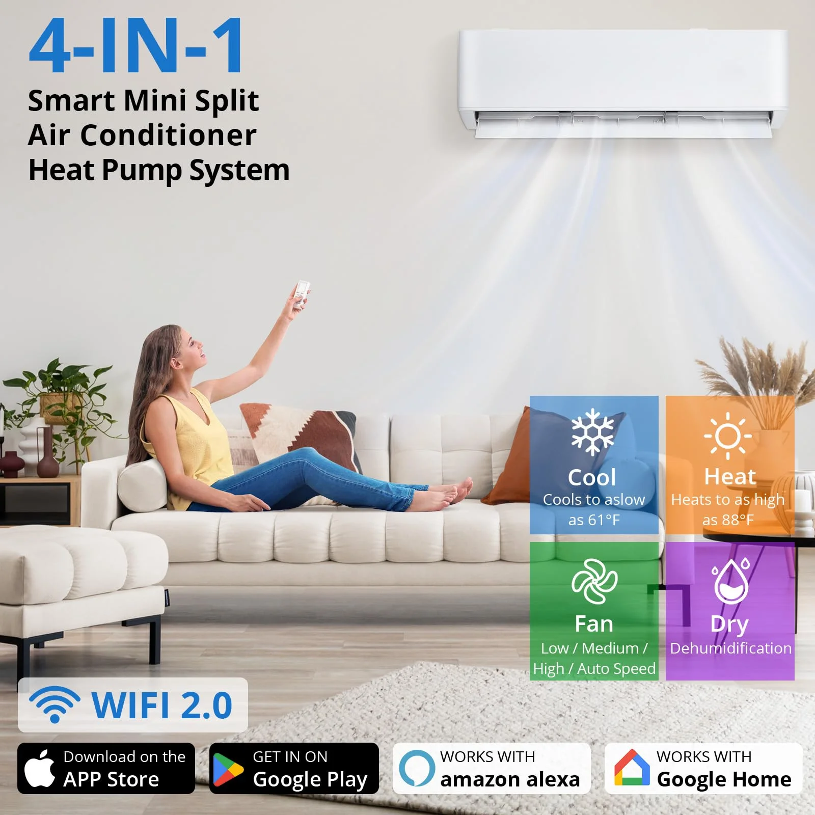 Mini Split AC/Heating System, 23 SEER2 18000BTU Wall-Mounted Ductless AC Unit Cools Rooms Up to 1250 Sq. Ft, Efficient Inverter AC with Heat Pump Installation Kit, 208V/230V(White) - Image 2